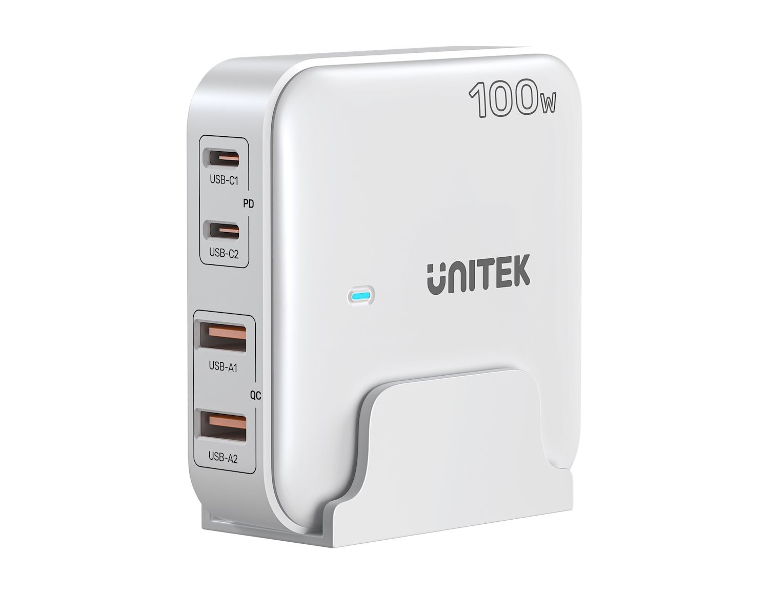 Unitek P1229awh 100W Desktop GaN Charging Station With 2X Usb-C PD Ports & 2X Usb-A QC3.0 Ports - White