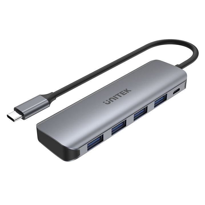 Unitek 4 Port Powered Usb-C Usb 3.1 5-In-1 Multi-Port Hub With Usb-C Connector - Space Grey Includes 4X Usb-A Ports + Micro-B Power Port - Data Transfer Rate Up To 5Gbps - Plug & Play