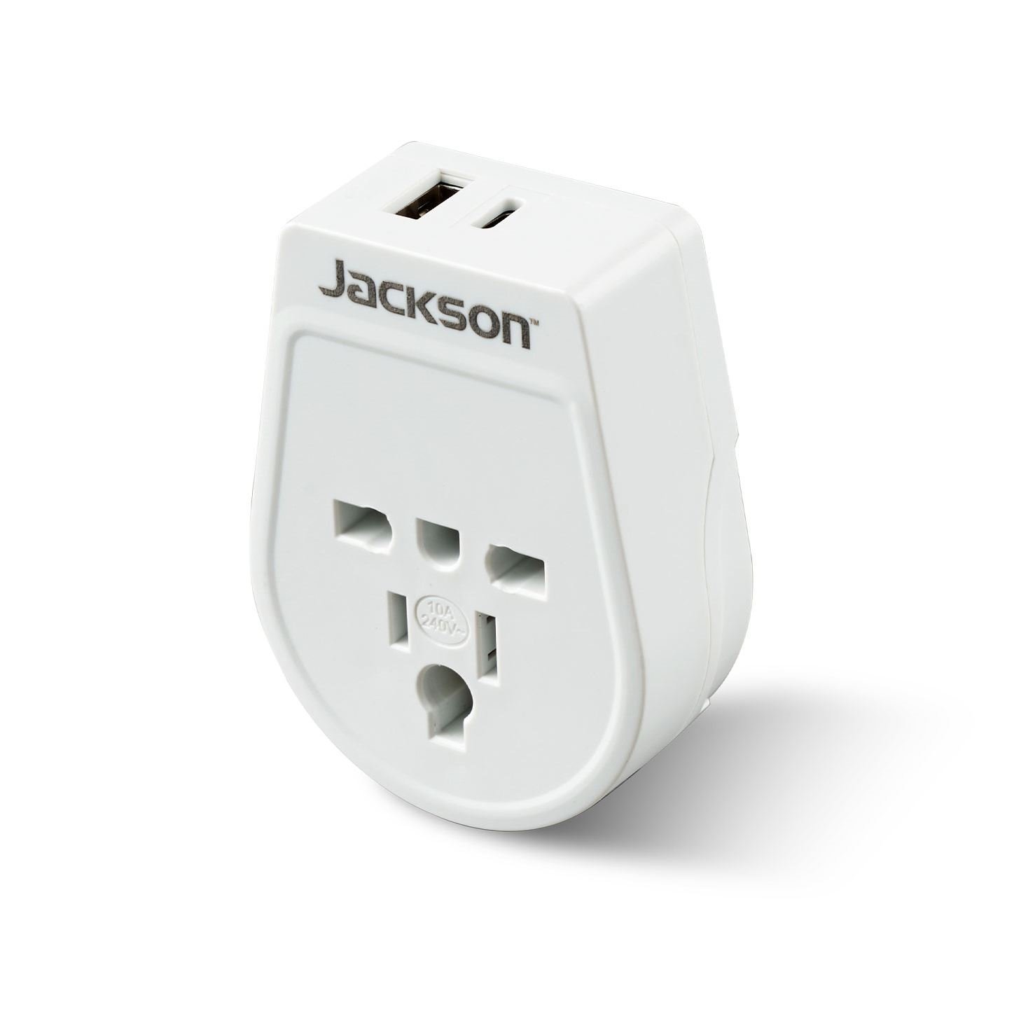 Jackson Pta878usbmc Slim Inbound Travel Adaptor With 1X Usb-A & 1X Usb-C (2.1A) Port For Incoming Tourists From Usa / Japan / Uk / Hong Kong - Converts Plugs For Use In NZ / Au