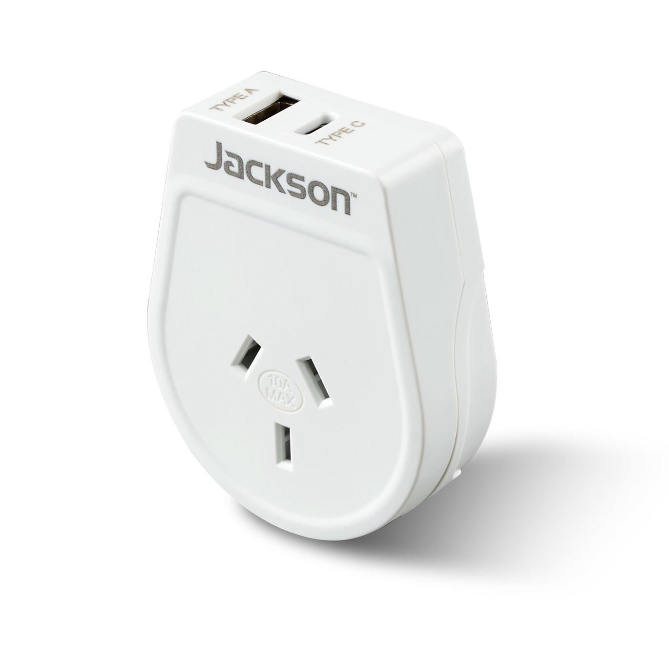 Jackson Pta8809usbmc Slim Outbound Travel Adaptor - 1X Usb-A & 1X Usb-C (2.1A) Charging Ports Converts NZ / Au Plugs For Use In Usa / Canada & More