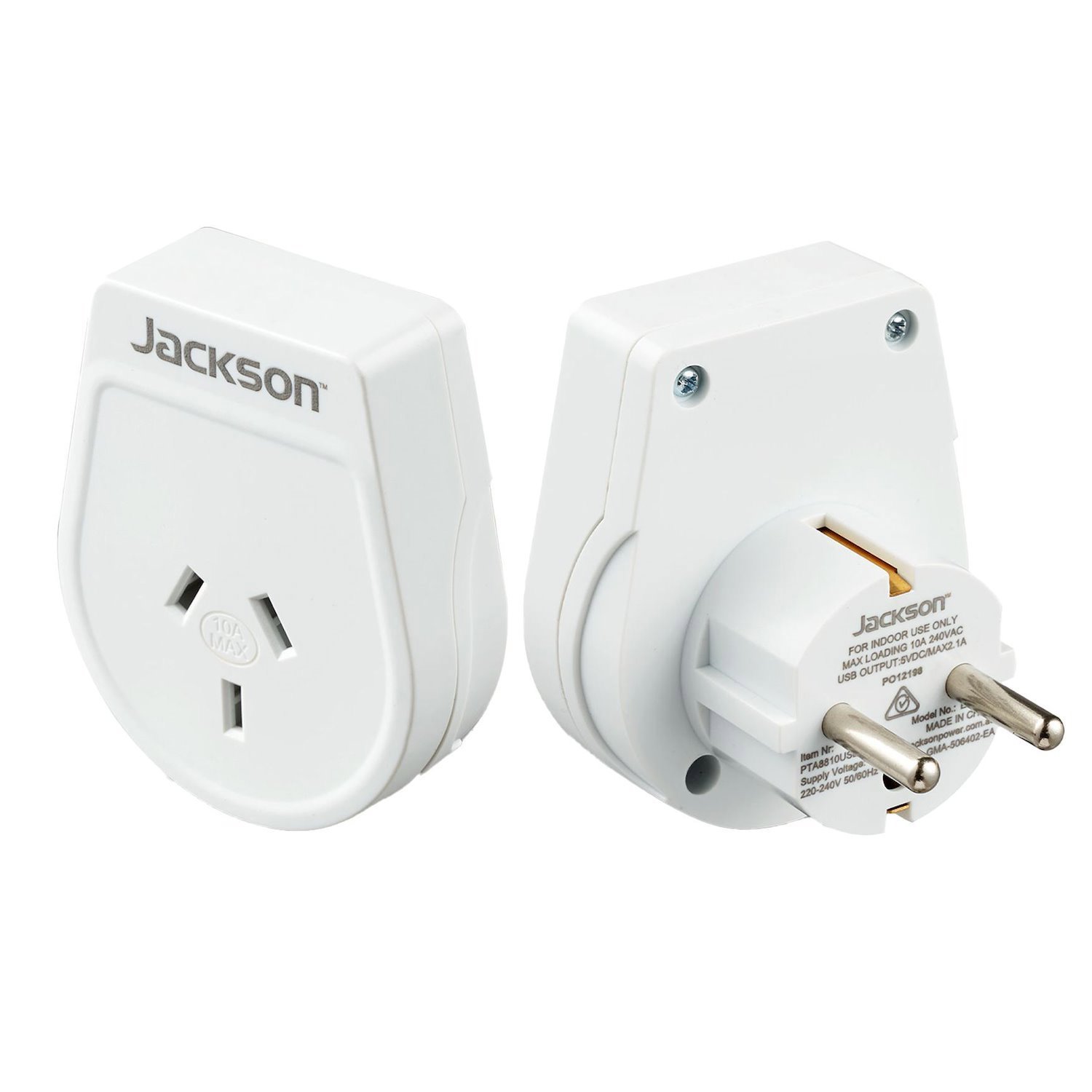 Jackson Pta8810m Slim Outbound Travel Adaptor For Use In Europe / Bali 3-Pin NZ / Aus Plugs