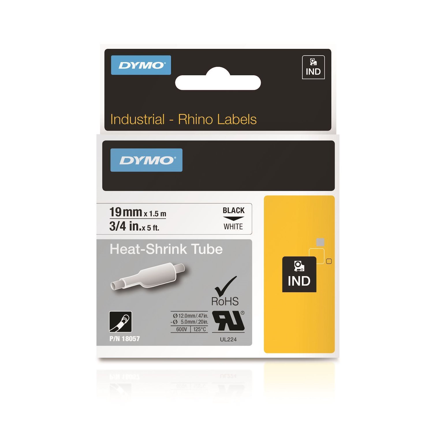Dymo Rhino Heat Shrink Tubing Black On White 19MM