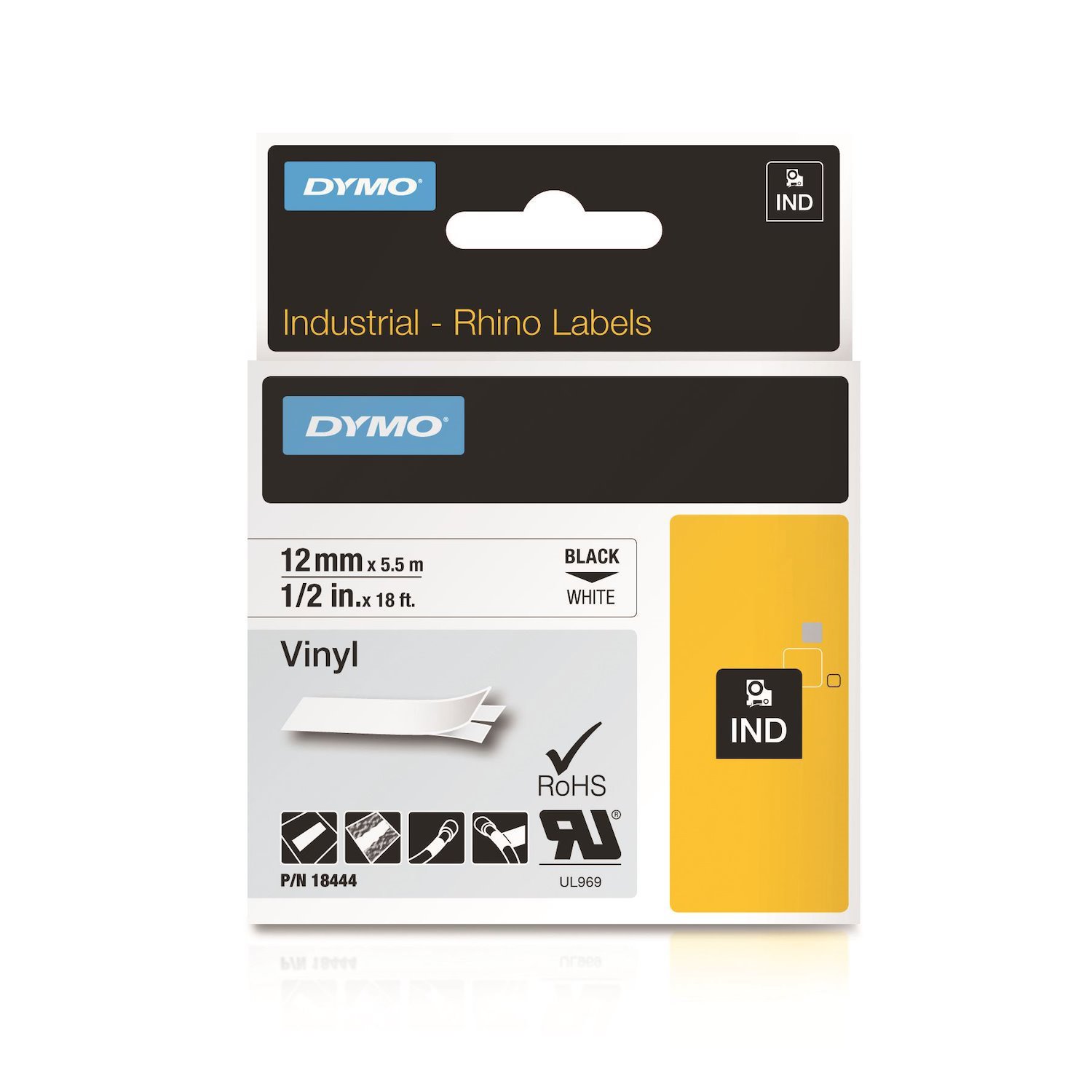 Dymo 18444 Industrial Tape Vinyl 12MM WHT