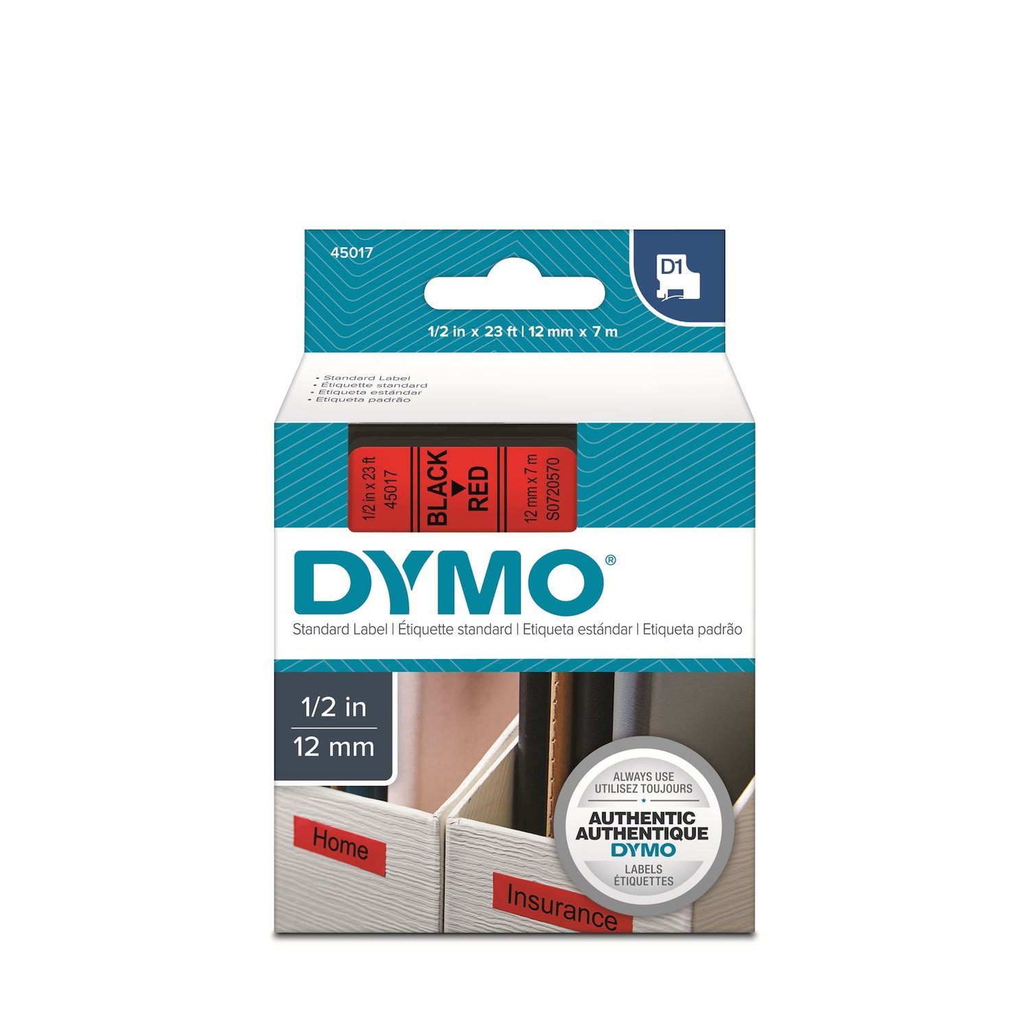 Dymo S0720570 Tape D1 12MMX7M Blk/Red