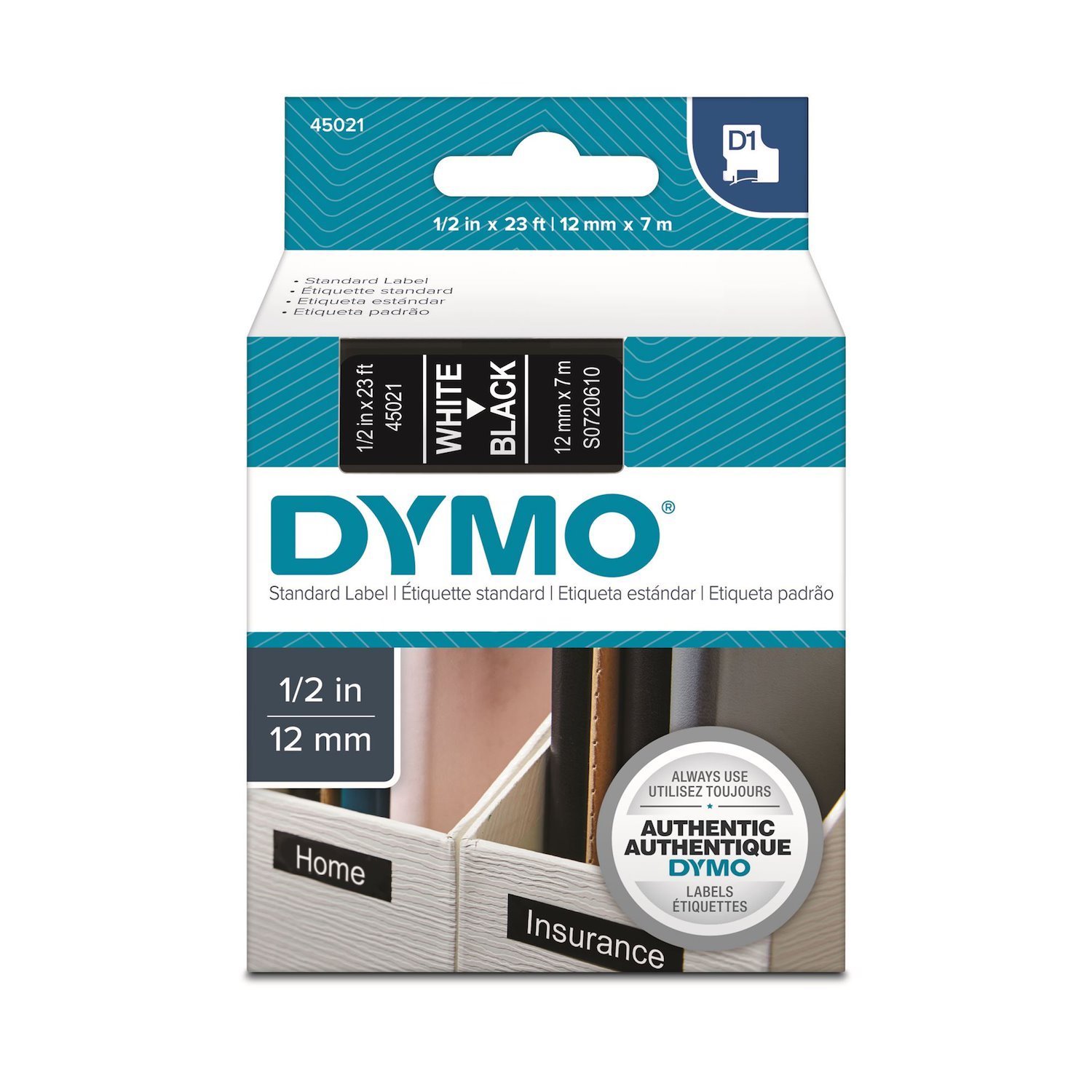 Dymo S0720610 Tape D1 12MMX7M WHT/BLK