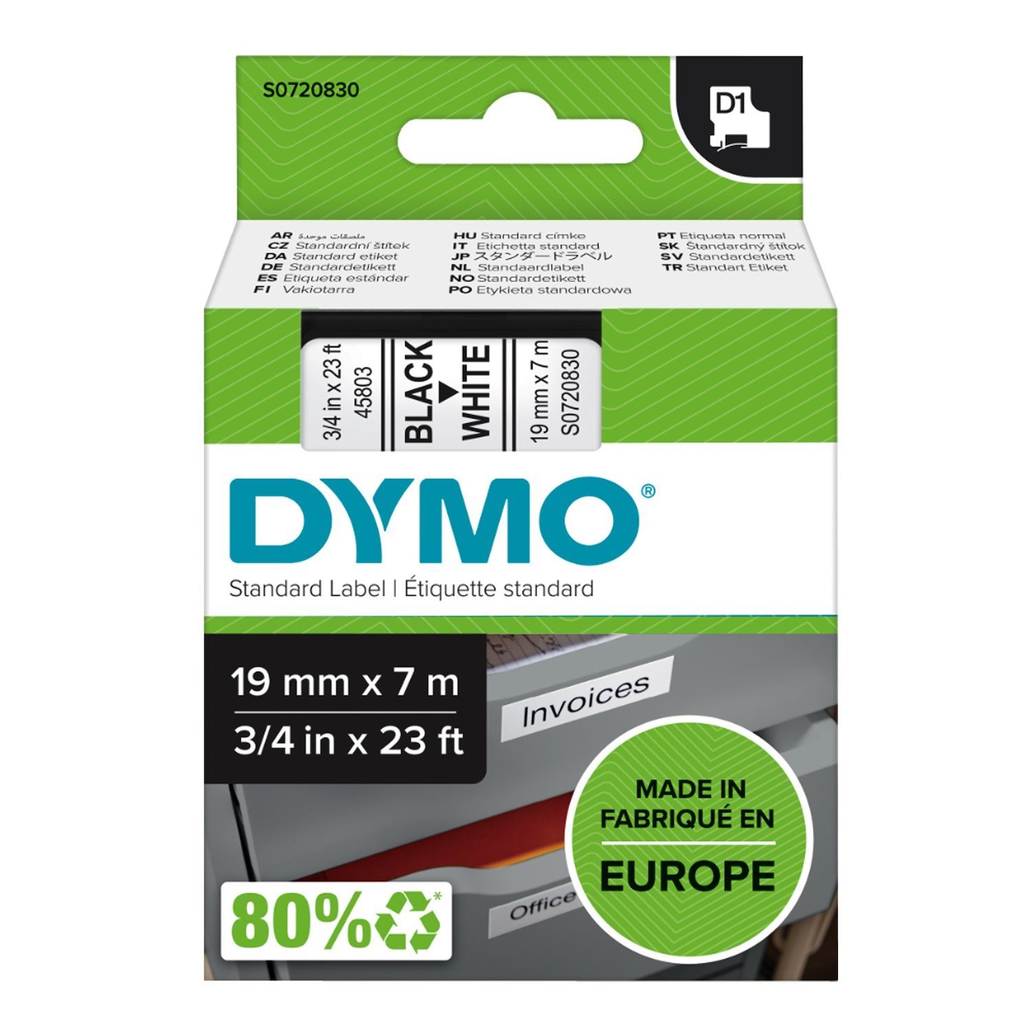 Dymo S0720830 Tape D1 19MMX7M BLK/WHT