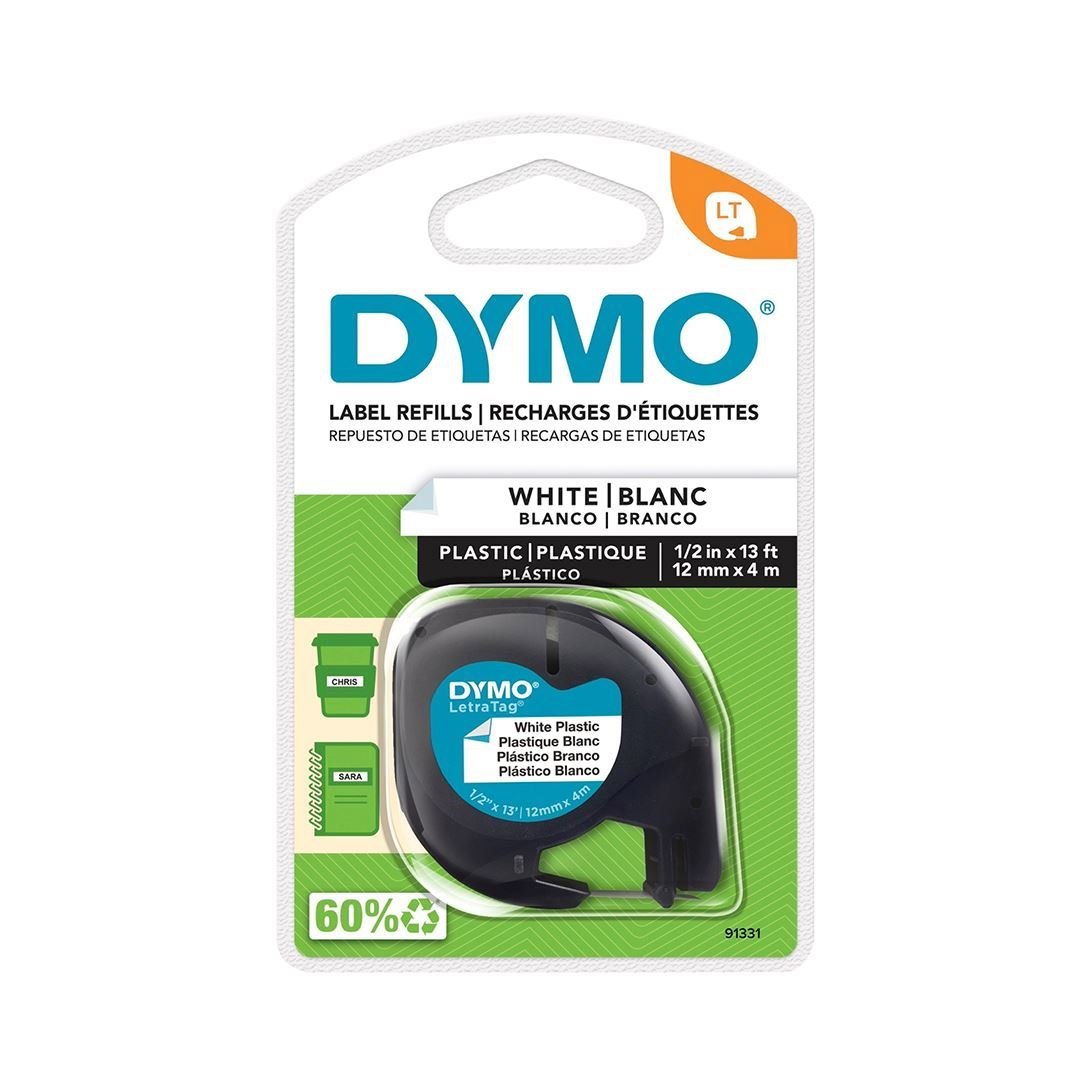 Dymo 91331 Pearl White Plast Tape For LetraTag Plastic Tape 12MM X 4M