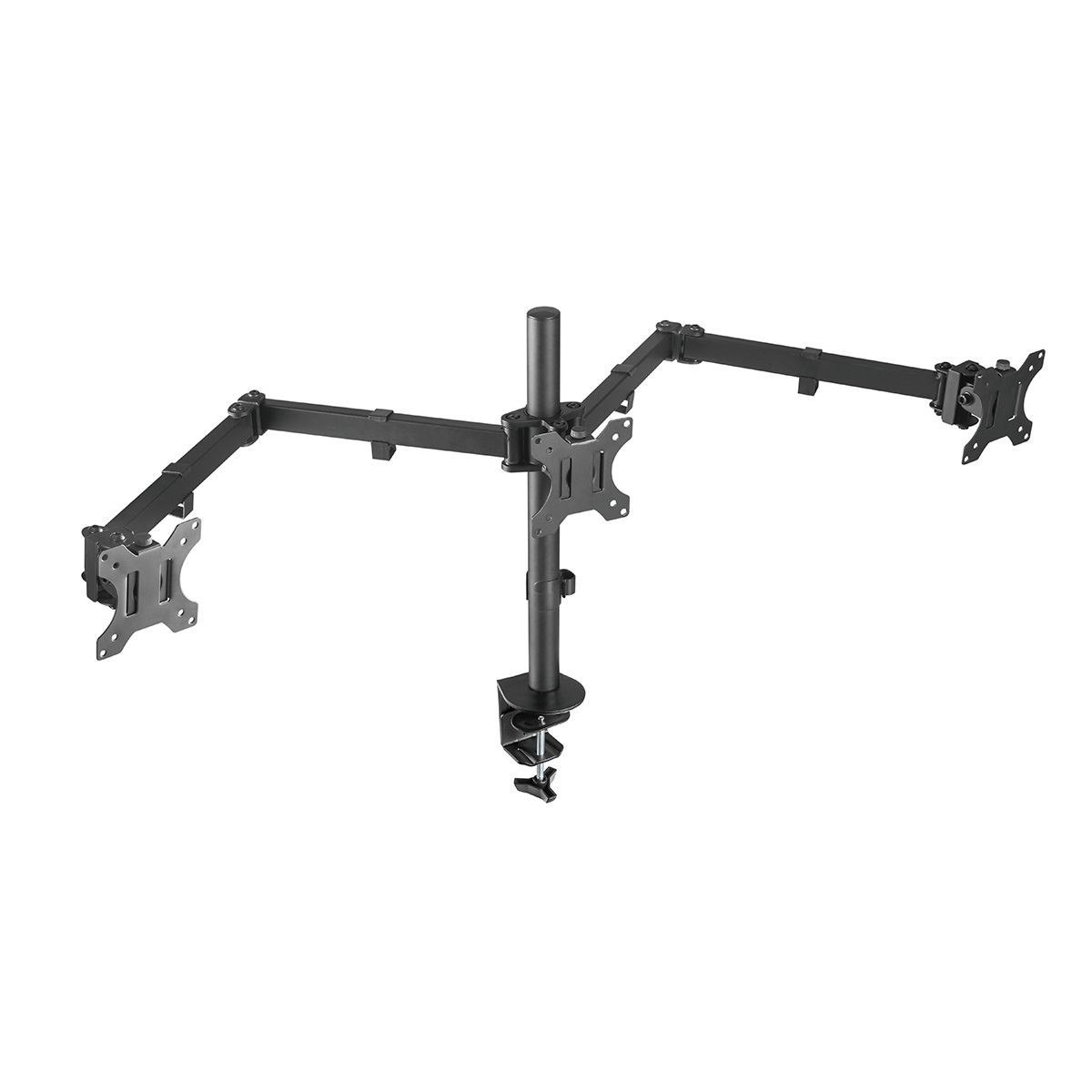 Brateck LDT12-C034N 13"-27" Triple Monitor Economy Desk Mount Bracket. Detachable Vesa Plate Max 7kgsPerArm.Rotate Tilt & Swivel. Desk & Grommet Options Included. Vesa 75X75 & 100X100. Matte Black