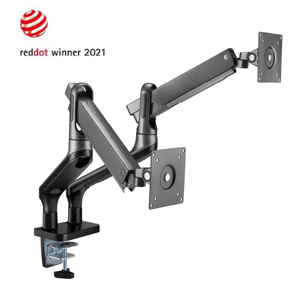 Brateck LDT50-C024 17''-32'' Premium Aluminium Dual Spring-Assisted Desk Mount Monitor Arm - Supports Vesa Upto100x100 - Extend Tilt And Swivel - Detachable Vesa Plate - Max Arm Extn - 465MM - Space