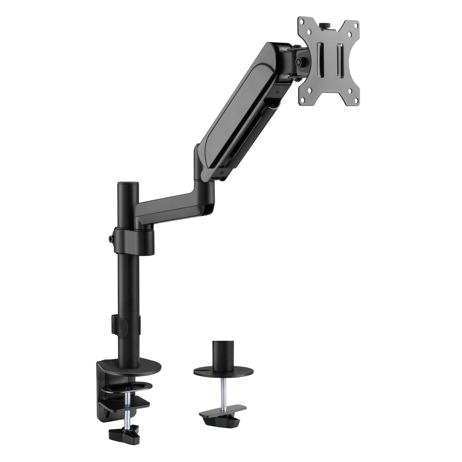 Brateck LDT48-C012 17"-32" Pole-Mounted Gas Spring Single Monitor Desk Mount Bracket withDetachableVESAPlate. Max Load 9Kgs Supports Vesa 75X75 & 100X100 Extend Tilt & Swivel Clamp Or Grommet Instal.