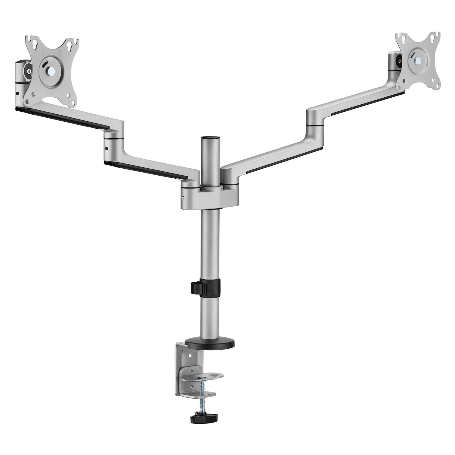 Brateck LDT72-C024 17"-32" Dual Arm Premium Articulating Monitor Mount. Arm Extension 447MM Built-inCableManagement Detachable Vesa Plate. Desk Clamp & Grommet Mounting Inc. Matte Grey Colour.