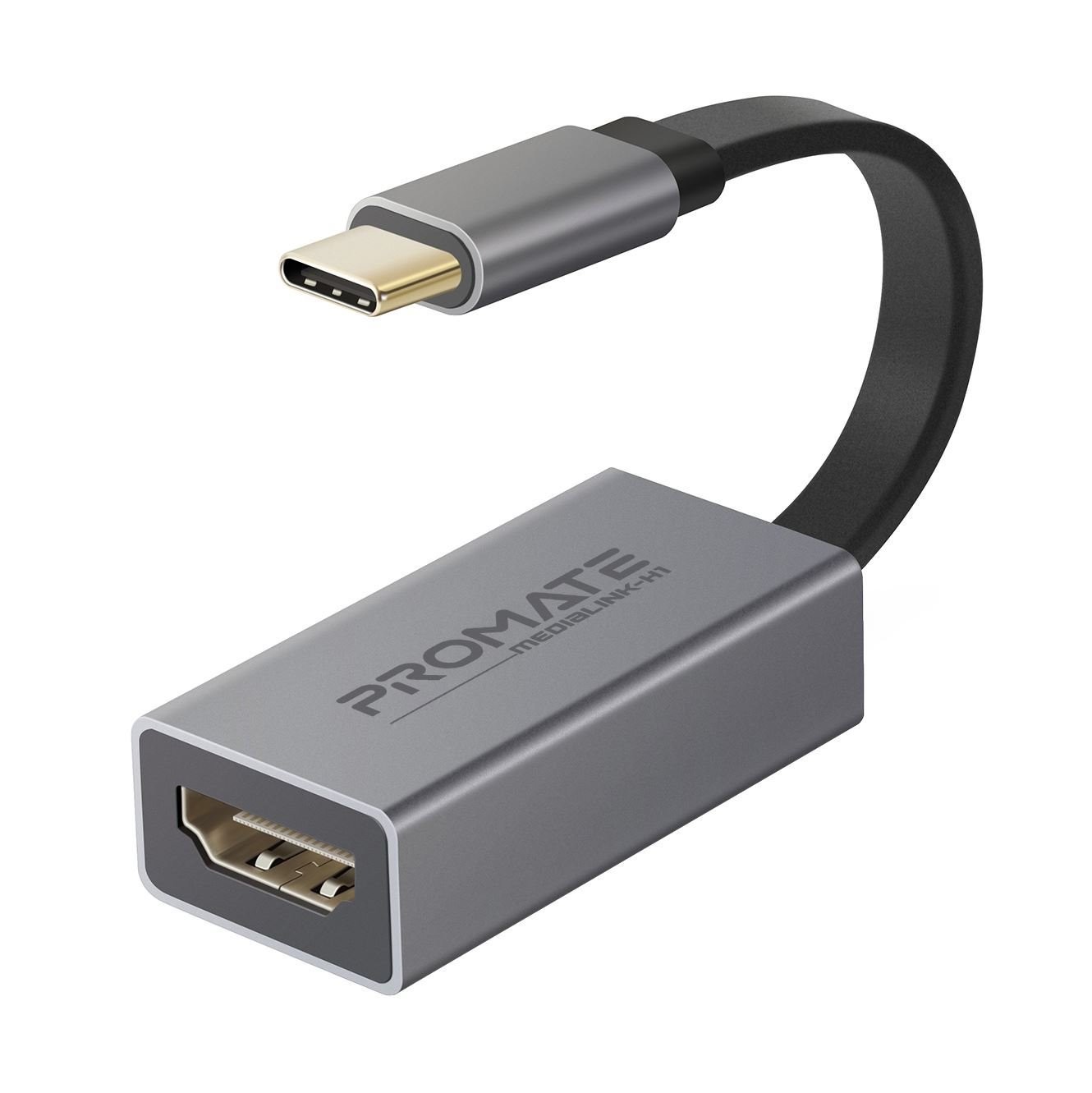 Promate Medialink-H1 Usb-C To Hdmi Adapter - Supports Up To 4K30Hz - Plug&Play - Input: USBType-C Output: Hdmi - Compatible With All Devices Supporting Video/Audio Output Over Usb-C - Reversible
