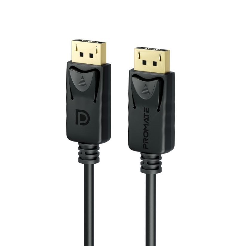 Promate Dplink-200 8K 60Hz - 32.4Gbps DisplayPort Cable - 2M - Black Secure Clip Lock - Dynamic HDR - 3D Video - PVC