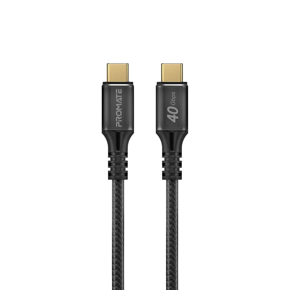 Promate Powerbolt240-1M 240W PD - 40Gbps - 8K 60Hz Usb-C Cable - 1M - Black Thunderbolt 3 - Nylon Braided - Overcharge Protection - Data & Charge
