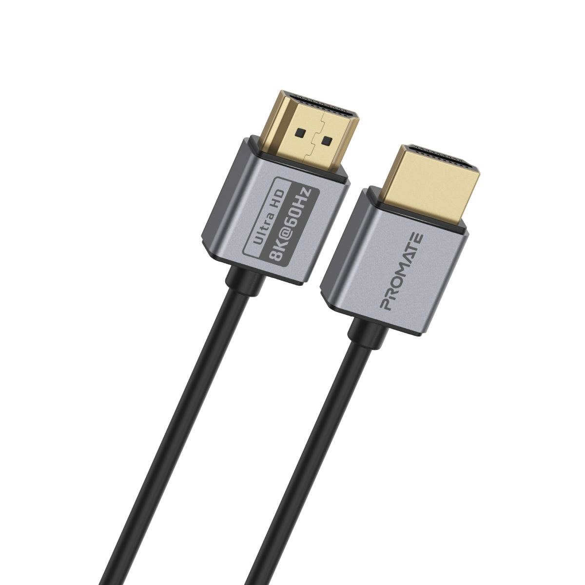 Promate Primelink8k-150 Hdmi 2.1 - 8K 60Hz - 48Gbps Hdmi Cable - 1.5M - Black Super Slim - Dynamic HDR - Earc - Gold Plated Connectors - PVC