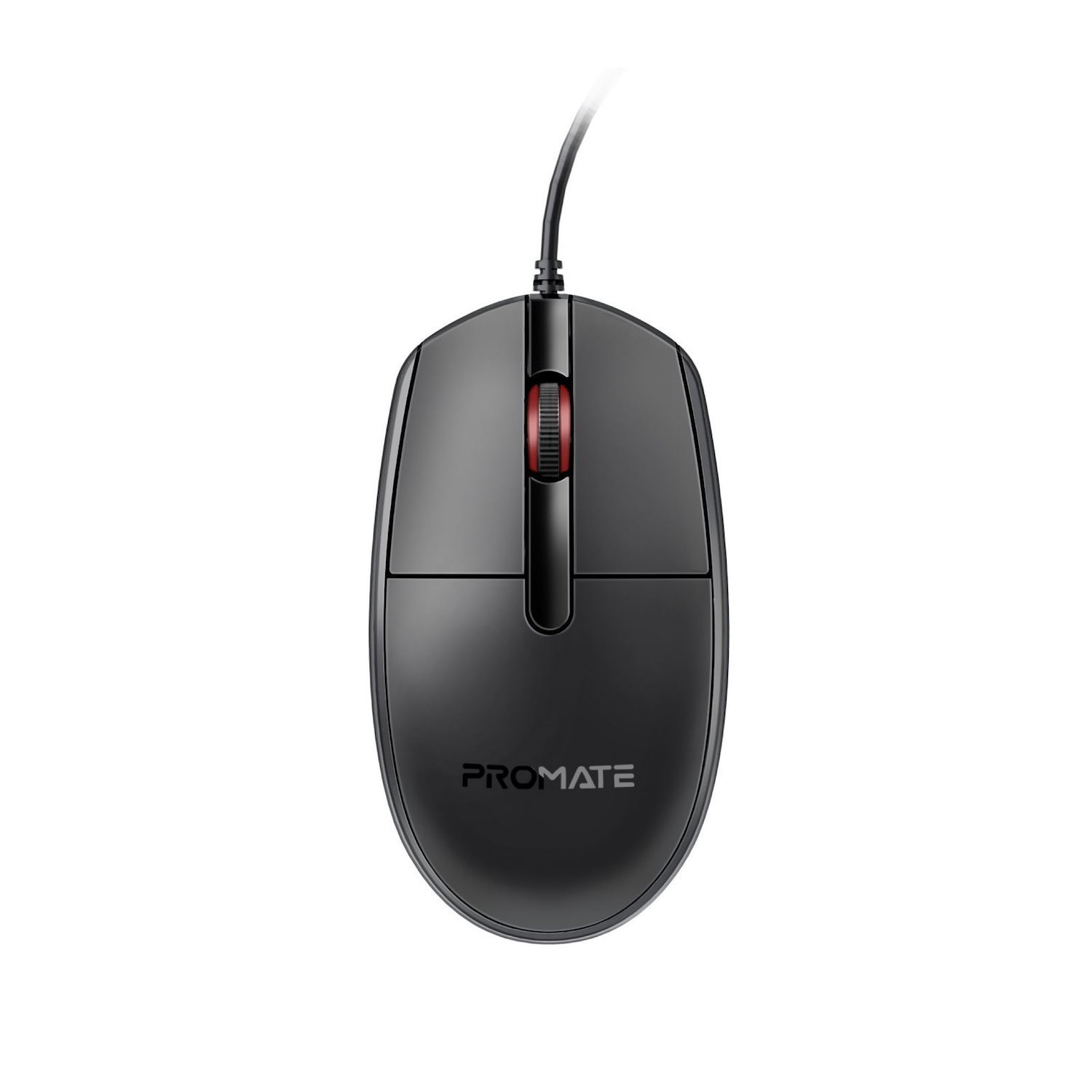 Promate 3-Button Wired Optical Mouse - Black 1200Dpi - Eronomic Design With Up To 6 Million Keystrokes - Anti-Slip Silicone Grip - 1.5M Cable - Plug & Play - Ambidextrous Design