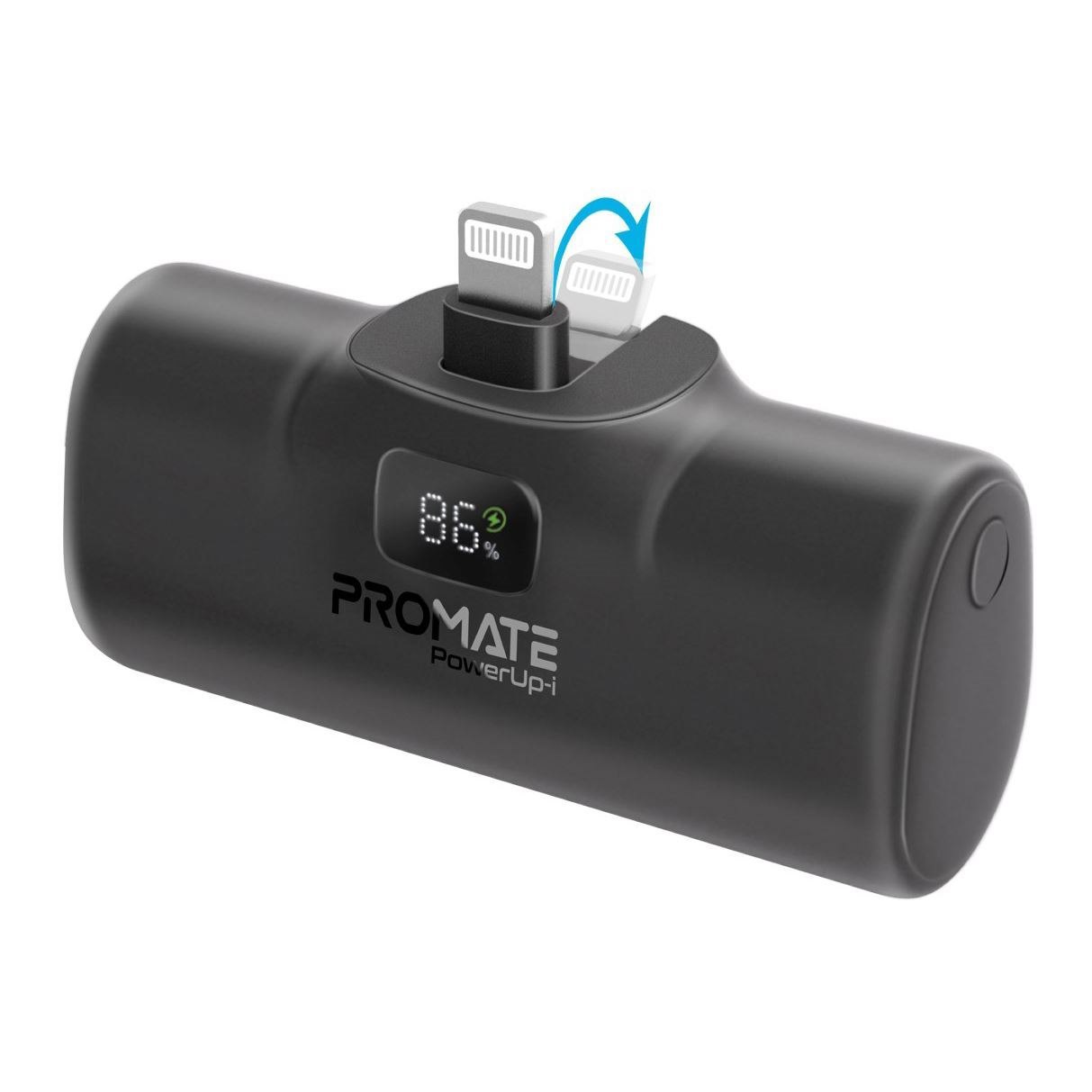 Promate 5000mAh 20W Ultra Compact Power Bank - Black Built-In Lightning Foldable Connector - KickStand - Usb-C In/Out - Led Battery Display - Automatic Voltage Regulation