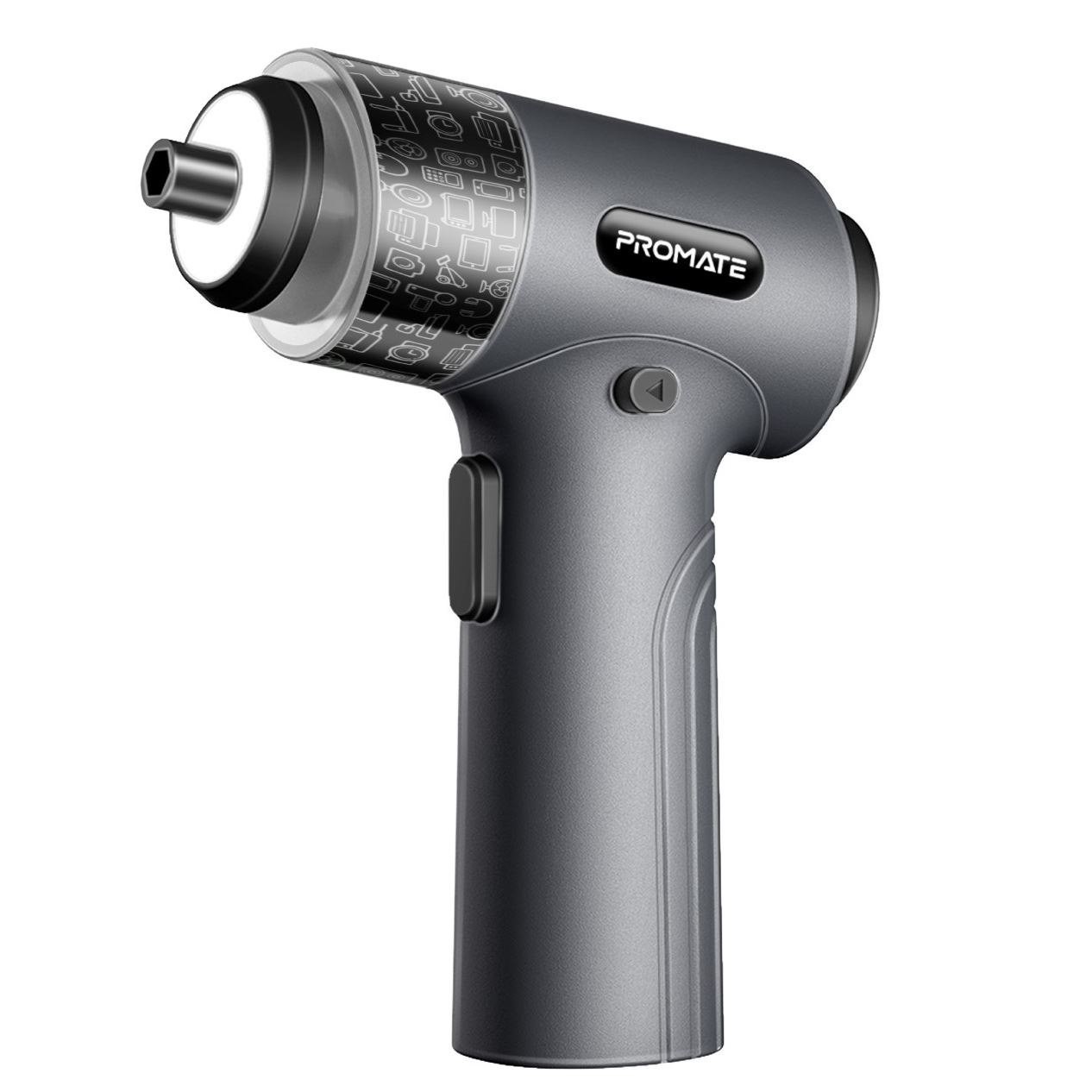 Promate Protools-31G 36-Pieces Cordless Electric Diy Hand Held ScrewDriver Kit With LEDFillLight - 200RPM With 5N.m Of Torque - Built-In 2500mAh Battery Usb-C Charging Port 32 Magnetic Screwdriver Bi