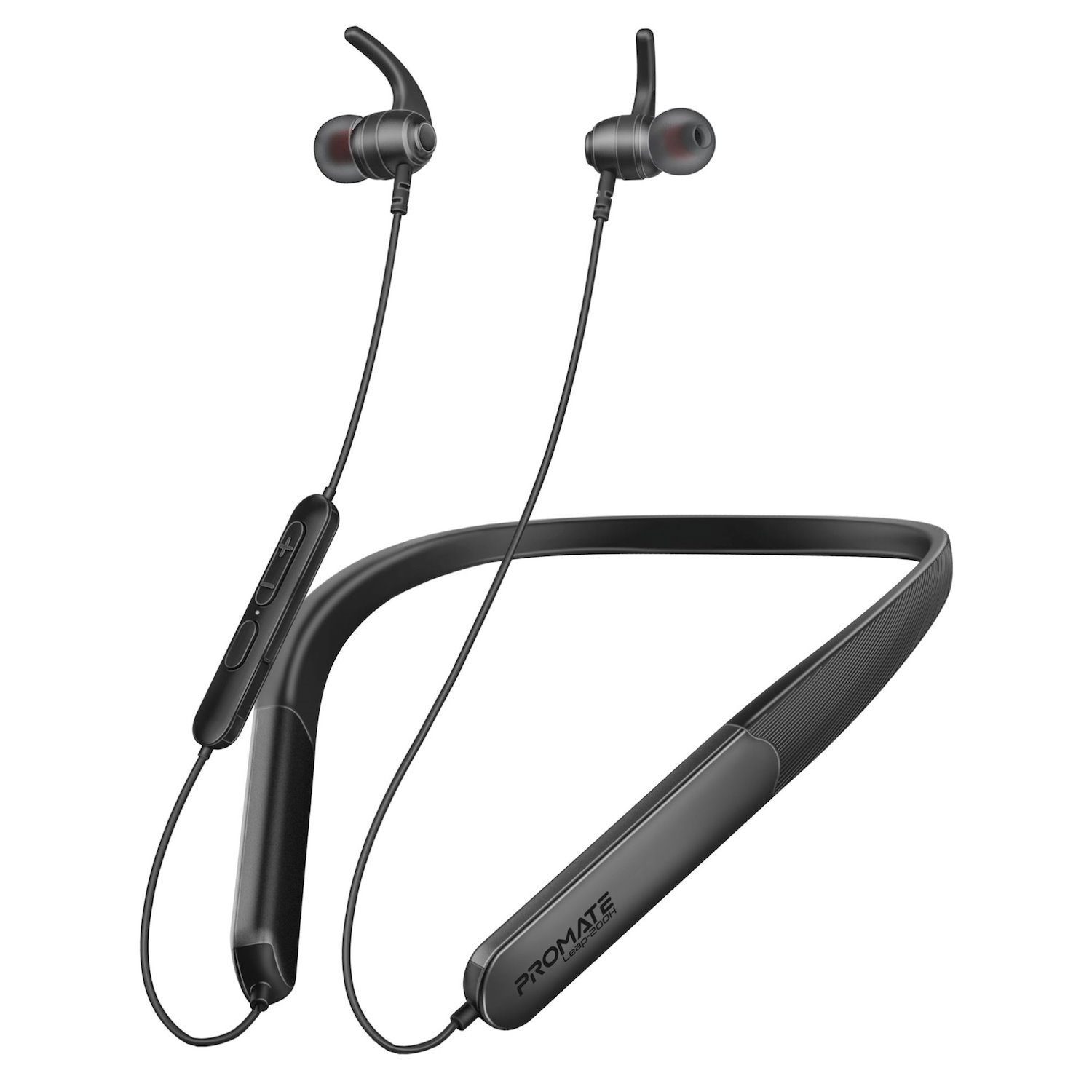 Promate SportFit HiFi Wireless Neckband Earphones With 200 Hours Playtime. Enc Noise ReductionforClear Calls Inline Controls Standby Time 1200 Hours Battery Capacity 900mAh. Black