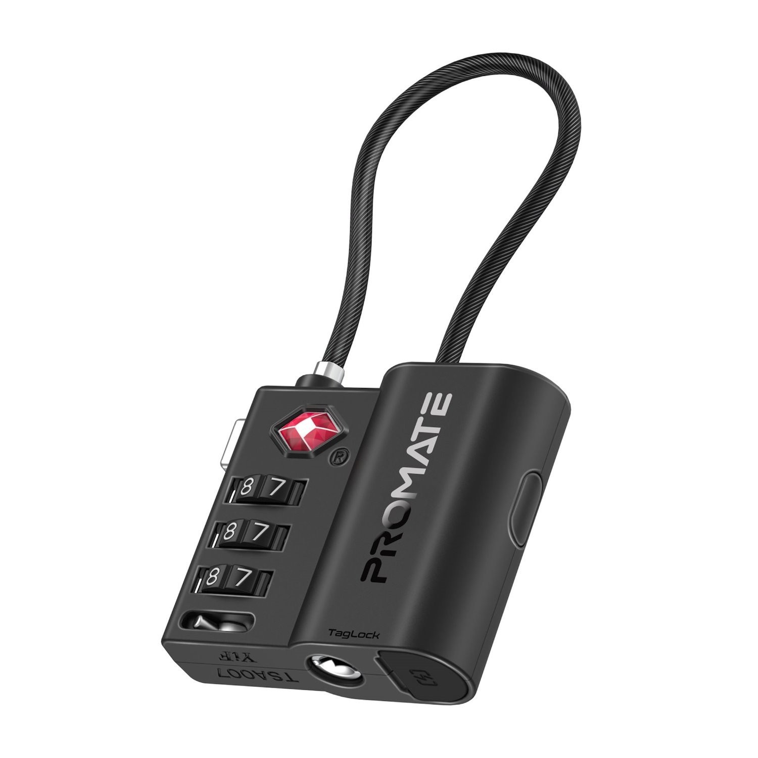 Promate TagLock Tsa Luggage Lock With Smart Precision Tracking Tag. Works With Apple Find MY App Built-inRechargable Battery Prescise Positioning Cut Resistant Steel Shackle Works With Siri.