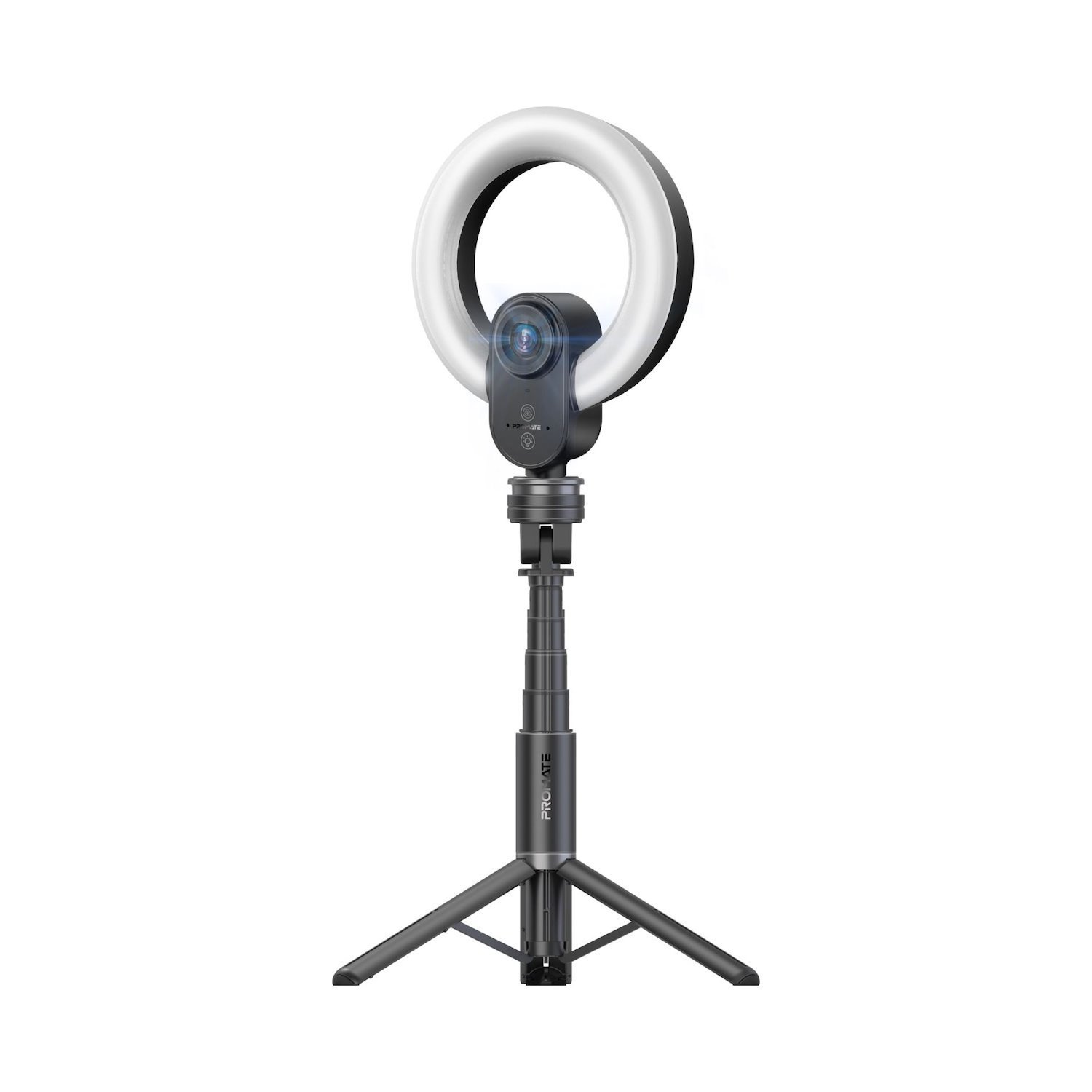 Promate 2K 5MP Uhd Webcam With Built-In Microphone Ring Light & DetachableTripod.NoiseReductionMic 5.5" Ring Light 90 Degree Wide Angle Lens Perfect For Vlogging & Live Streaming.