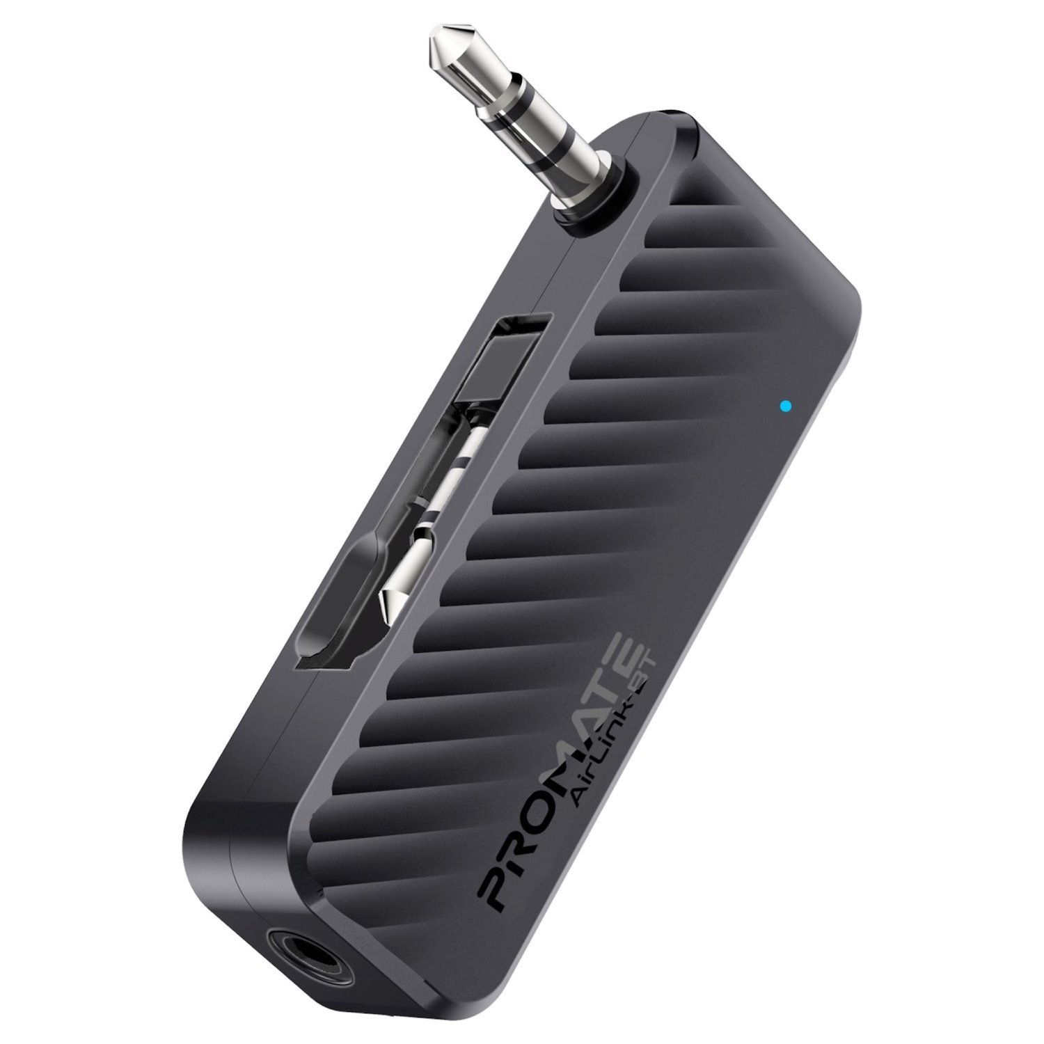 Promate In-Flight Aux To Bluetooth Wireless Audio Transmitter Adapter 7M TransmissionRange10HoursPlay Time Plug & Play 200mAh Built-In Battery 80CM Charging Cable.