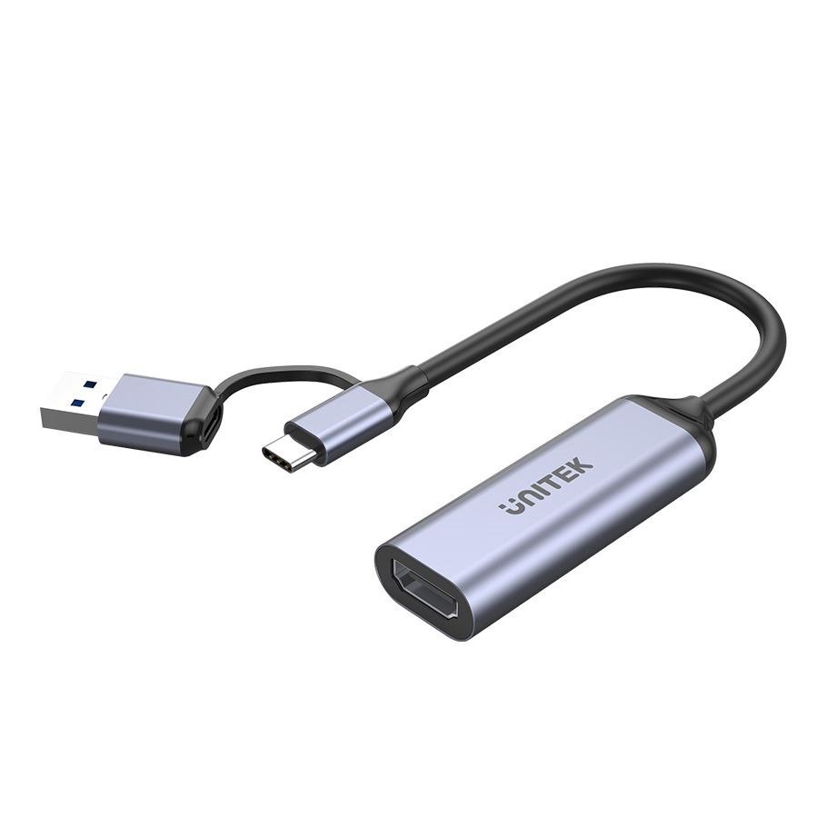 Unitek Usb-C To Hdmi Adapter. Supports Resolution Up To 4K 30Hz. Includes Both USB-C&USB-AConnectors. Space Grey Colour.