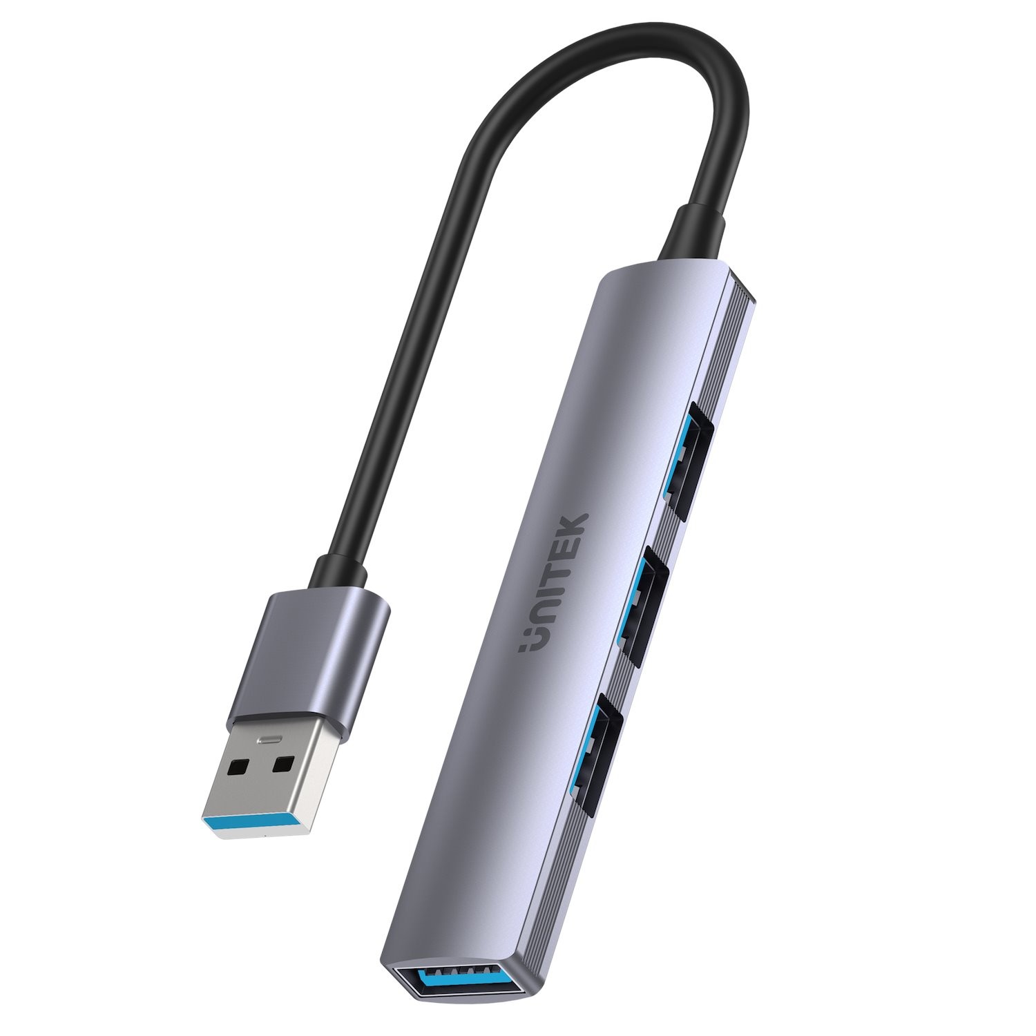 Unitek 4-In-1 Usb Multi-Port Ultra Slim Hub With Usb-A Connector - Space Grey 1X Usb 3.0 Port & 3X Usb 2.0 Ports - 30CM Cable