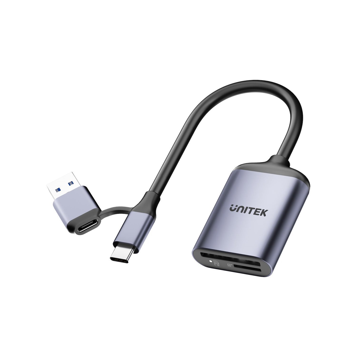 Unitek R1018e01 2-In-1 Usb-C/A SD4.0 Card Reader. Simultaneously Reads/Writes SD/MicroSDCasrdDualCard Slot High-Speed Data Transfer Plug & Play Led Indicator.