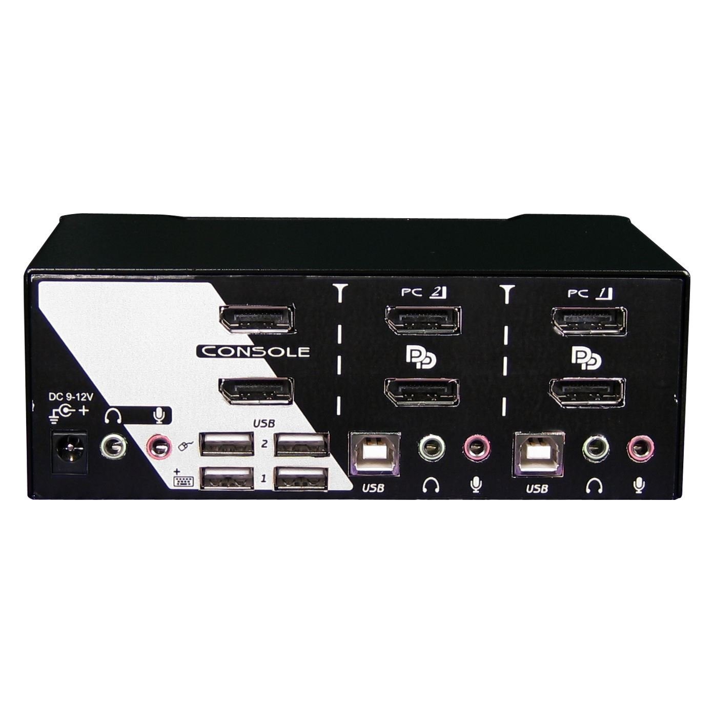 Rextron 2 Port Dual DisplayPort Usb KVM Switch With Audio. Dual DisplayPort Max Res. 4K60Hz. Usb Console. Front Panel Computer Selection.