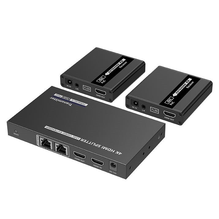 Lenkeng 1-In-2-Out 4K@30Hz Hdmi Extender. 1X Hdmi In & 2X RJ45 Out. Compatible With CAT6/6a/7 Cables, Transmit Up To 70M, Plug & Play, Wall-Mountable, Supports Edid, Includes 1X Transmitter & 2X RX.