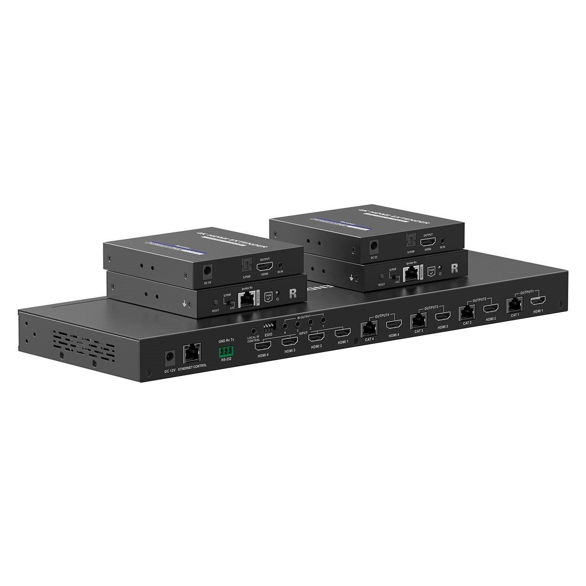 Lenkeng 4-In-4-out Hdmi Extender Kit Matrix Switch. Includes 1X 4-Port Transmitter & 4X Recievers. Supports PoC, Supports Res 4K@60Hz Up To 70M. Remote. **Not Suitable For Cat5e Cable**