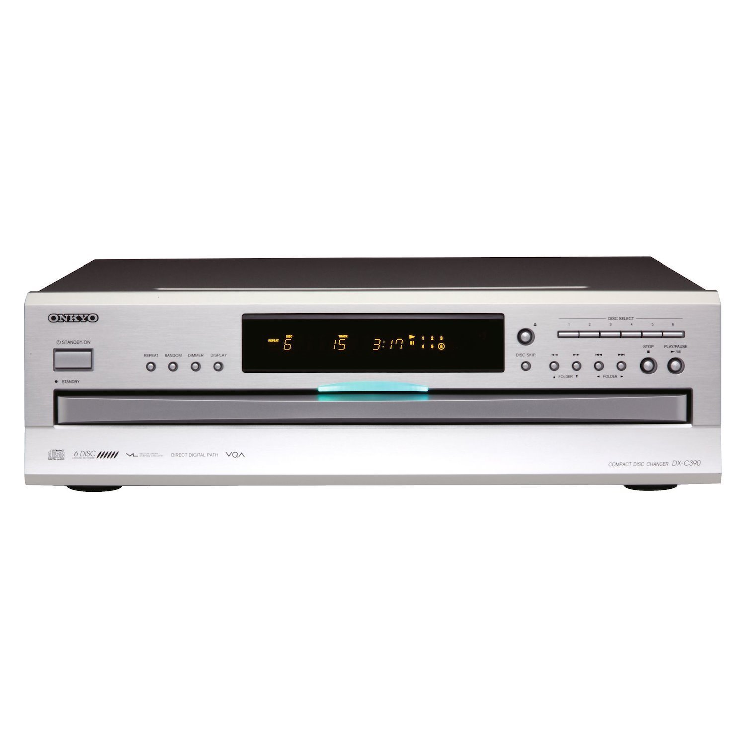 Onkyo 6-Disc CD Carousel Changer Vector Linear Shaping Circuitry. Vector Quantizer Qudio. Direct Digital Path. Play CD, CD MP3, CD-R/RW. Change 5X Discs During Playback. Colour Silver