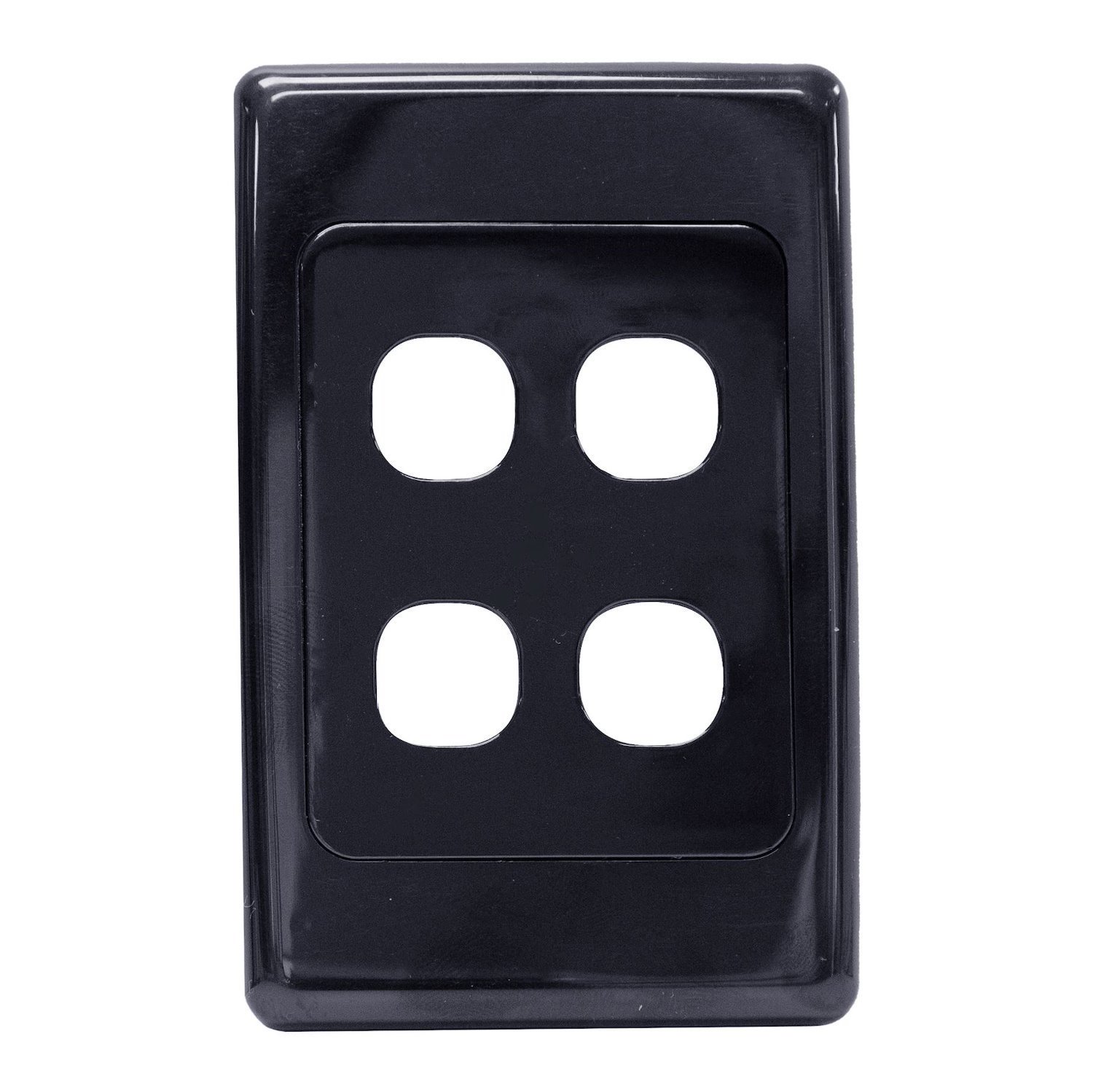 Amdex Switch Plate Only. 4 Gang Wall Face Plate (Accepts Clipsal Style Mechs). Black