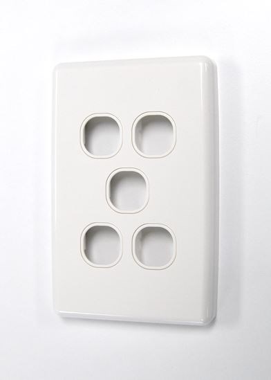 Amdex Switch Plate Only. 5 Gang WPC Series Wall Face Full Cover Plate. (Accepts Clipsal Style Mechs)