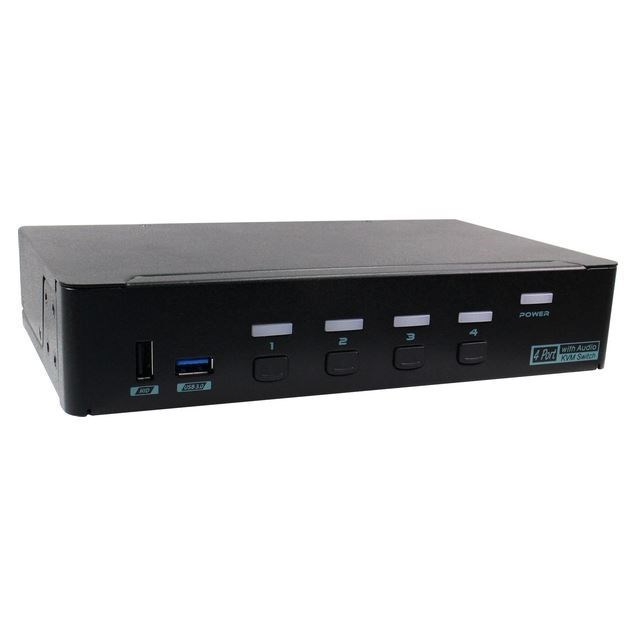 Rextron 4 Port Usb-A KVM Switch With Audio & Hotkey Control. 4 Computers Share Up To 4X Usb Hid Peripherals. Supports Vga, Dvi, Hdmi, DP. Supports Max Video Res 2560X1600@60HZ (4:4:4)