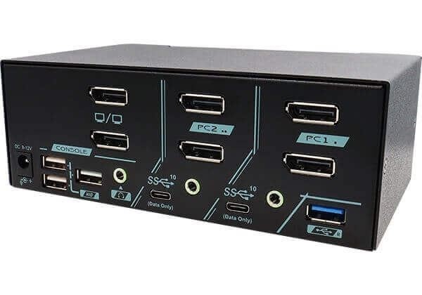 Rextron 2 Ports Dual Monitor 8K DisplayPort 1.4 KVM Switch With Usb 3.2 Gen 2, Audio, Hotkek Control For Gaming.