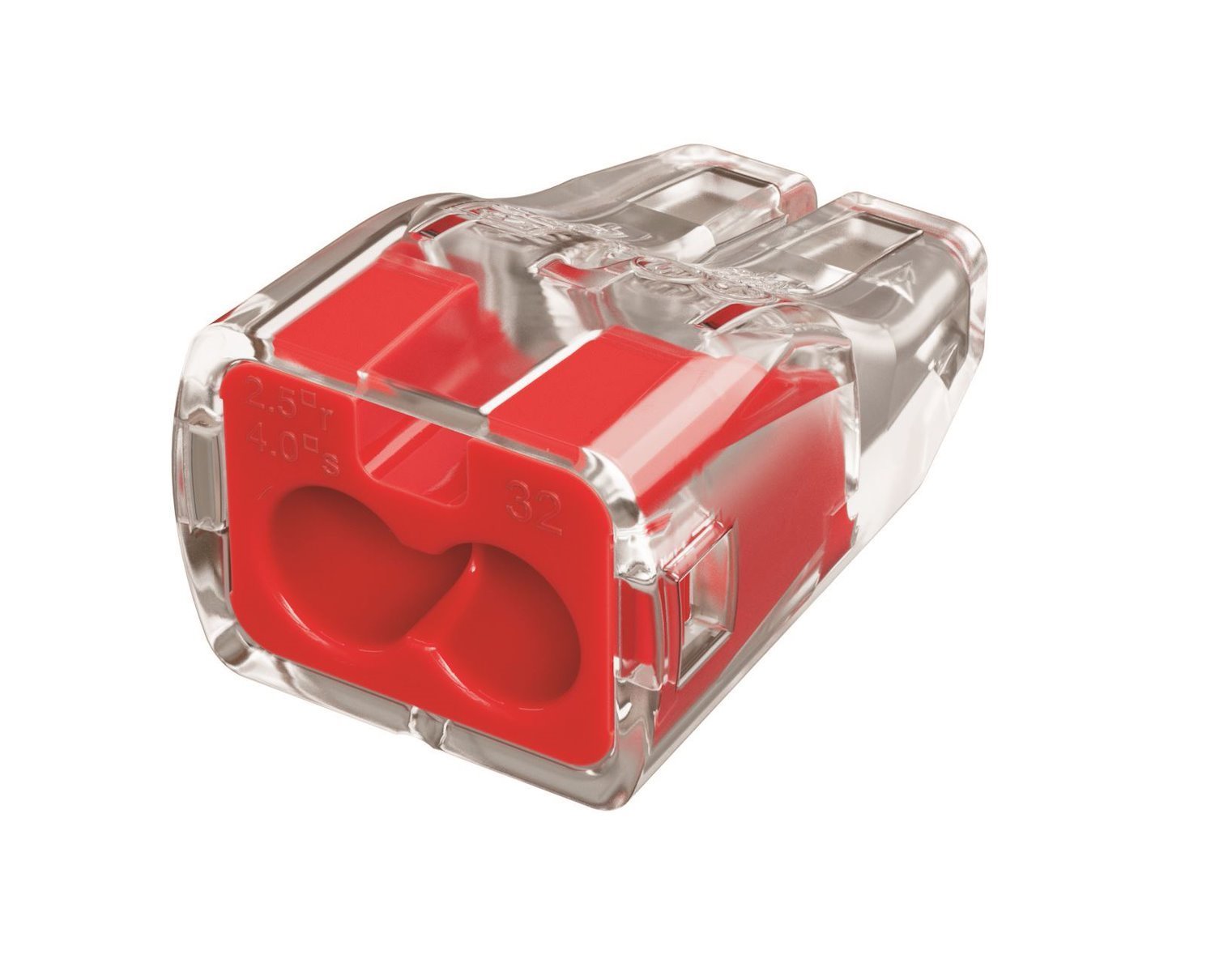 Ideal Industries 32A 2 Port Push-In Wire Connector 100PC Jar. 0.75MM2 - 4.0MM2 Solid, 1.5MM2 - 2.5MM2 Stranded (7 Strands), Copper Conductors Or Tin Bonded Flexible Wire.