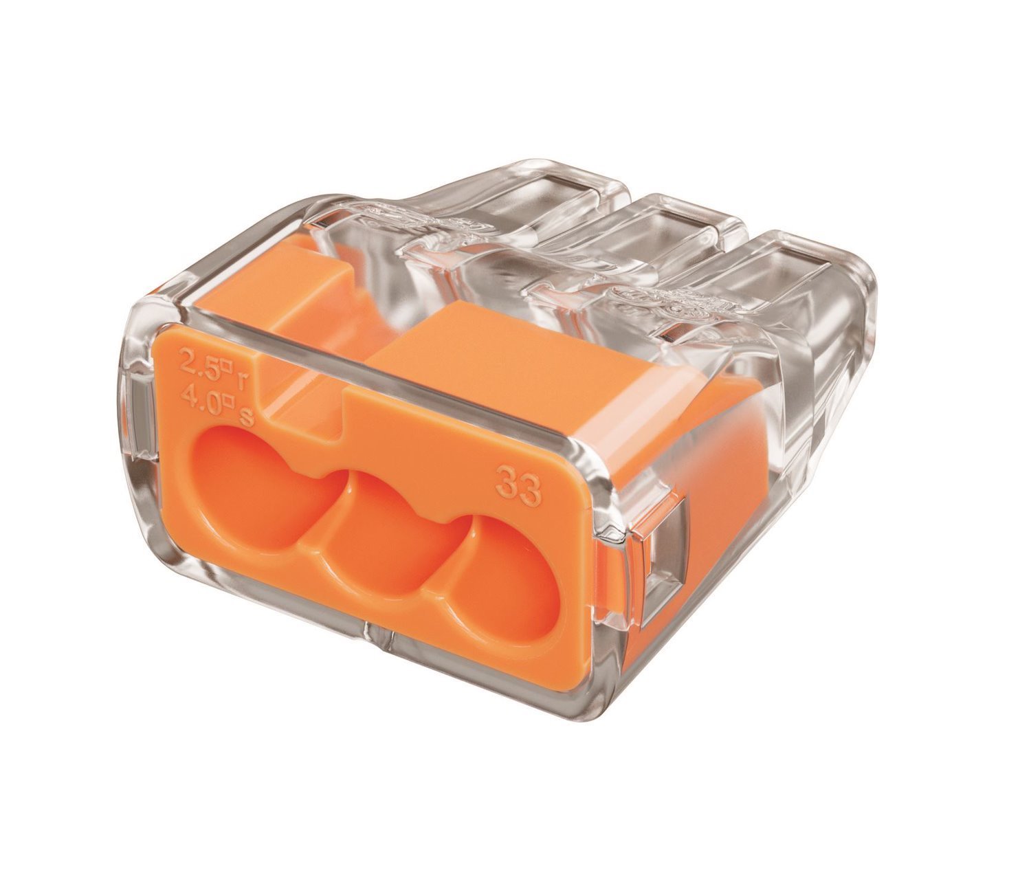 Ideal Industries 32A 3 Port Push-In Wire Connector 100PC Jar. 0.75MM2 - 4.0MM2 Solid, 1.5MM2 - 2.5MM2 Stranded (7 Strands), Copper Conductors Or Tin Bonded Flexible Wire.