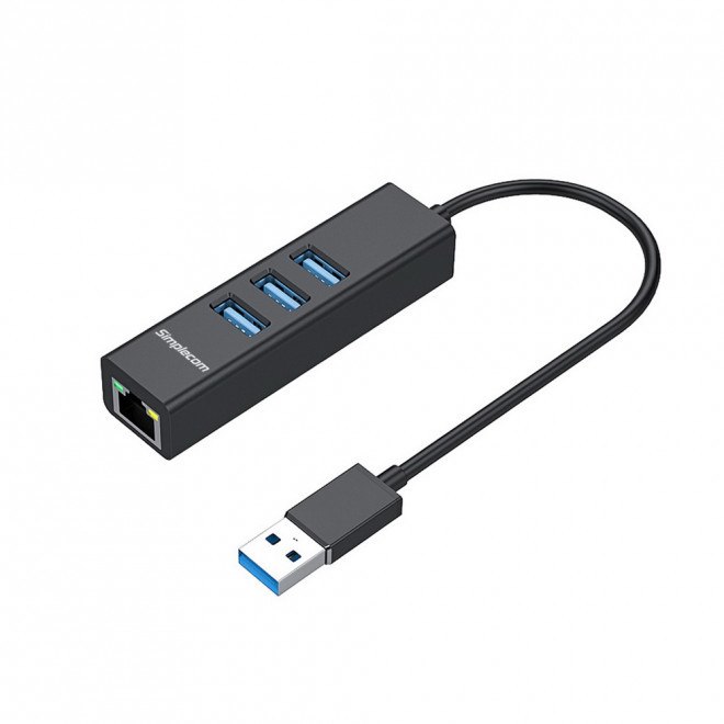 Simplecom CHN420 Black Aluminium 3 Port SuperSpeed Usb Hub With Gigabit Ethernet Adapter