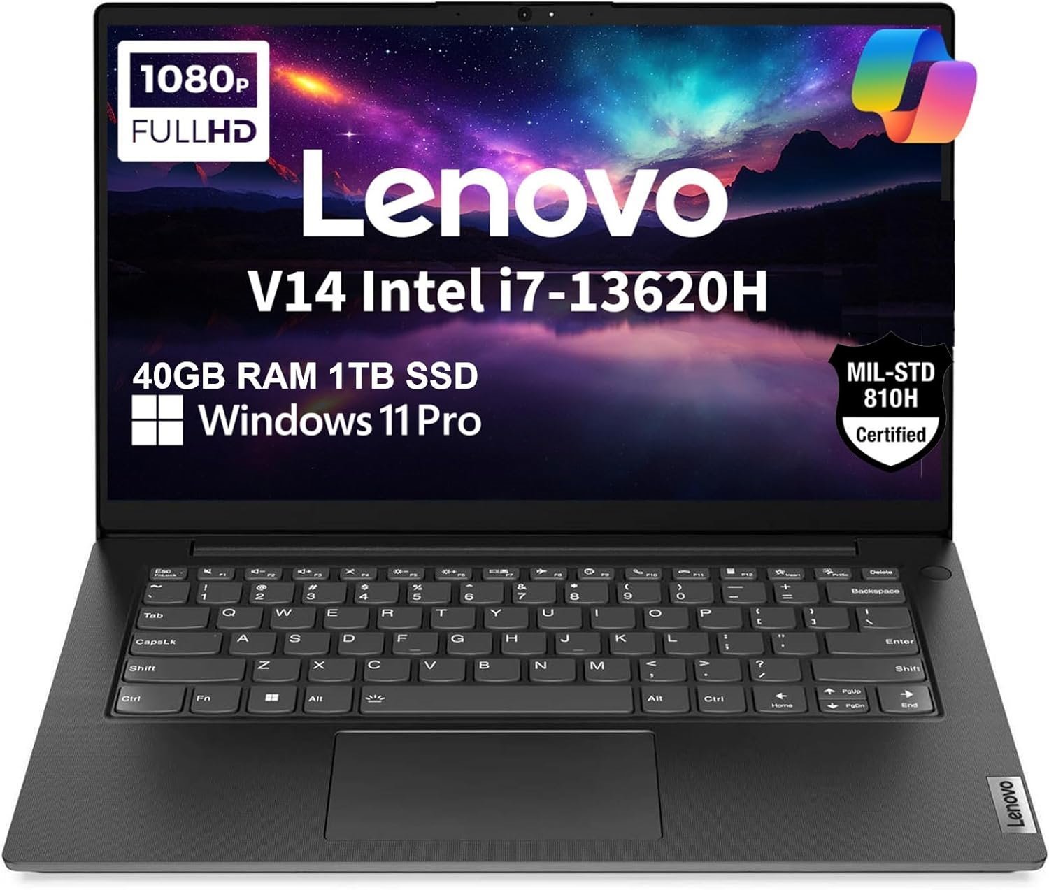 Lenovo V14 Gen 4 Business Laptop (14" FHD Anti-Glare, Intel 10-Core i7-13620H, 40GB RAM, 1TB SSD), Webcam with Privacy Shutter, Ethernet, Wi-Fi 6, HDMI, Bluetooth, Win 11 Pro w/ Copilot, Black