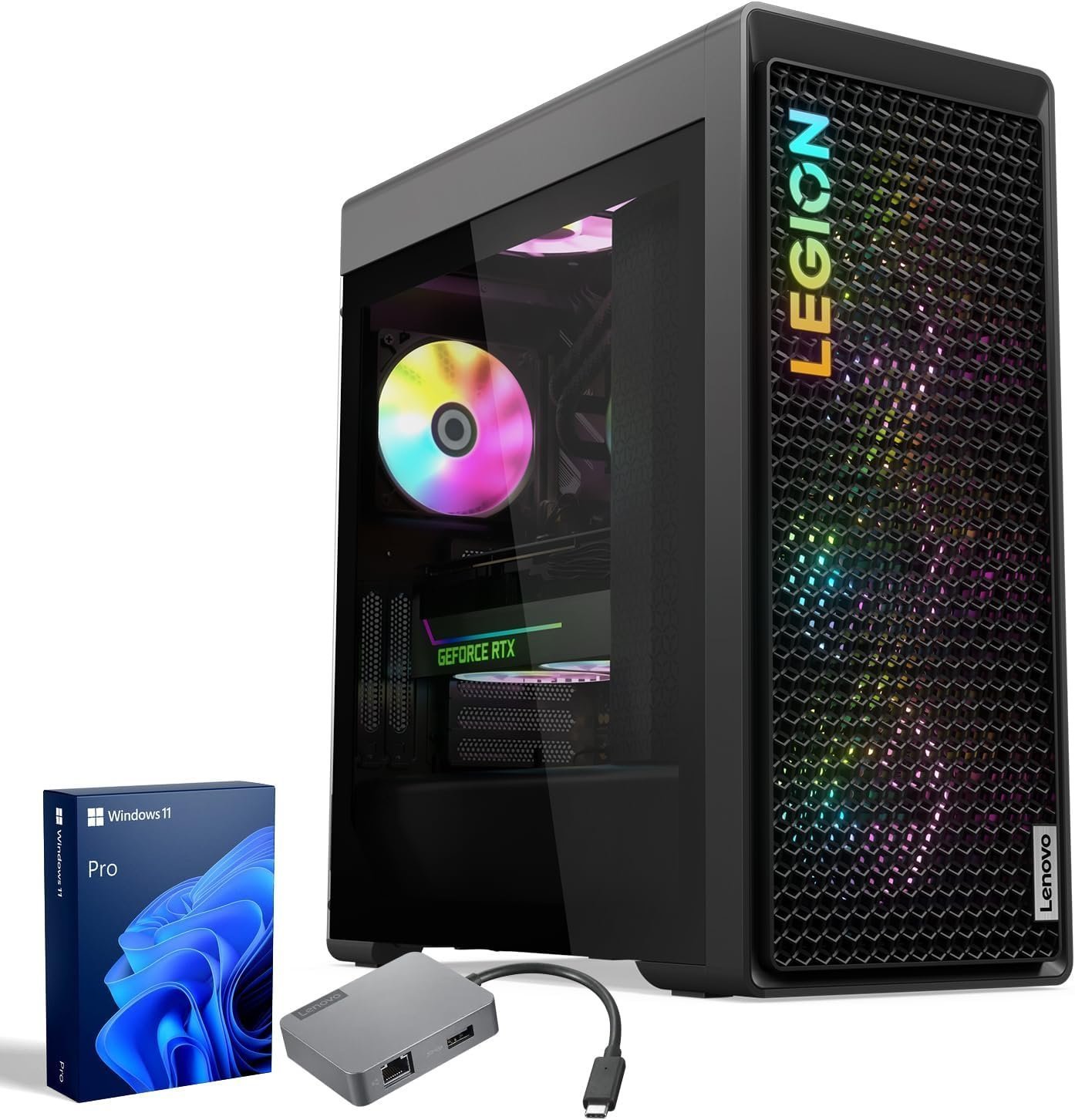 Lenovo Legion Tower 7i Gen 8 Intel i9-14900KF, NVIDIA GeForce RTX 4080 Super Premium Pro Gaming Desktop, 128GB DDR5, 4TB SSD+22TB HDD, RGB Light, Wired M&K, Bundle USB-C Travel Hub G2 Dock