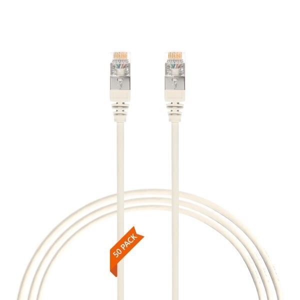 4Cabling 1M Cat6a RJ45 S/FTP Thin LSZH 30 Awg Network Cable | 50 Pack White