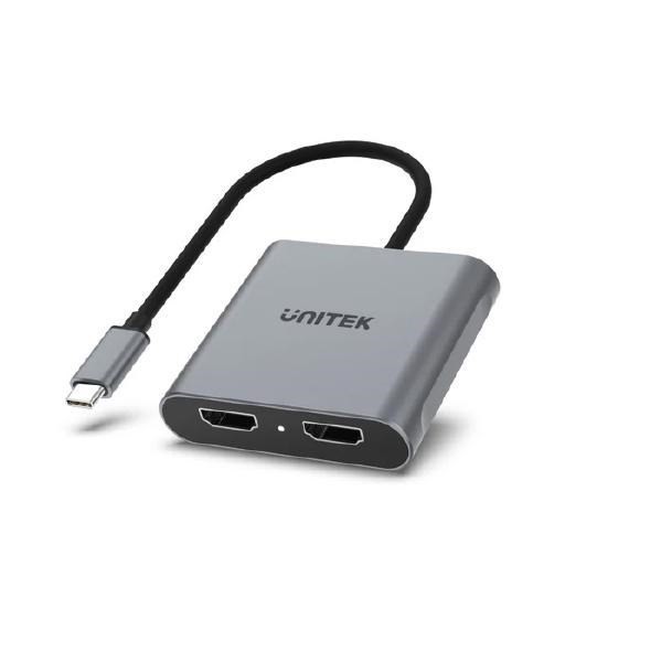 Unitek Usb-C To Dual Hdmi 4K Adapter, 60Hz With MST For Windows Devices, Grey