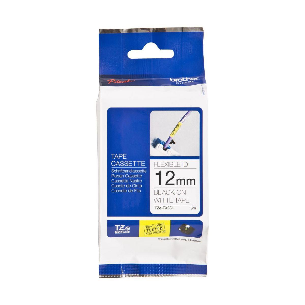 Brother | Tze-Fx231 | 12MM Black On White Flexible Tze Tape