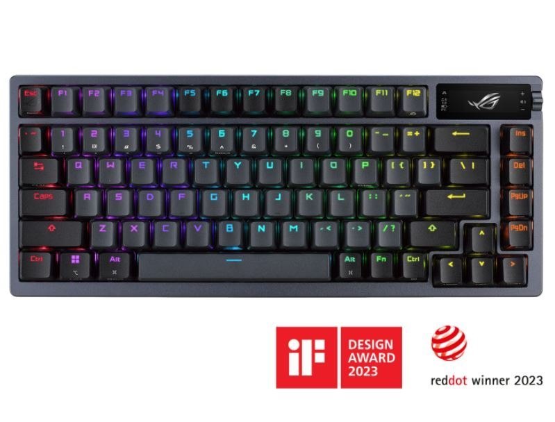 Asus Rog Azoth/Nxsw/Pbt (Snow Switch) Gaming Keyboard, Oled Display, NX Snow Switch, 75 Keys, Tri-Mode Connection,