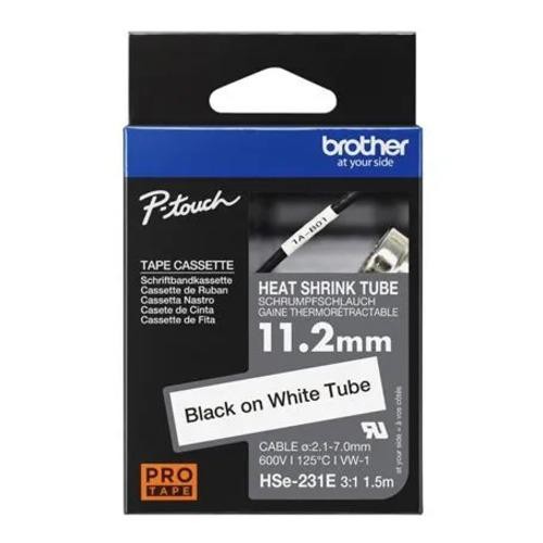 Brother Hse-231E 11.2MM Black On White Heat Shrink Tube Catridge 3:1 (Compatible With Pt-E300vp/E550wvp/D800w/P750w/P900w/P950nw)