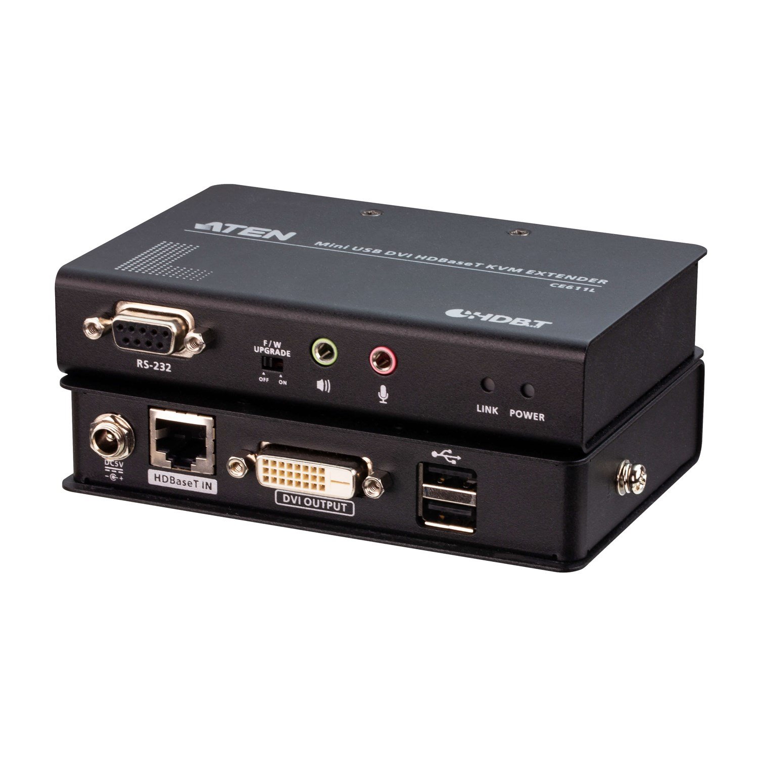 Aten Dvi HDBaseT Mini KVM Extender, Extends Usb Keyboard And Mouse With Dvi Video Up To 1920 X 1200 @ 100M (Cat 6A), 2 Usb 2.0 Ports,