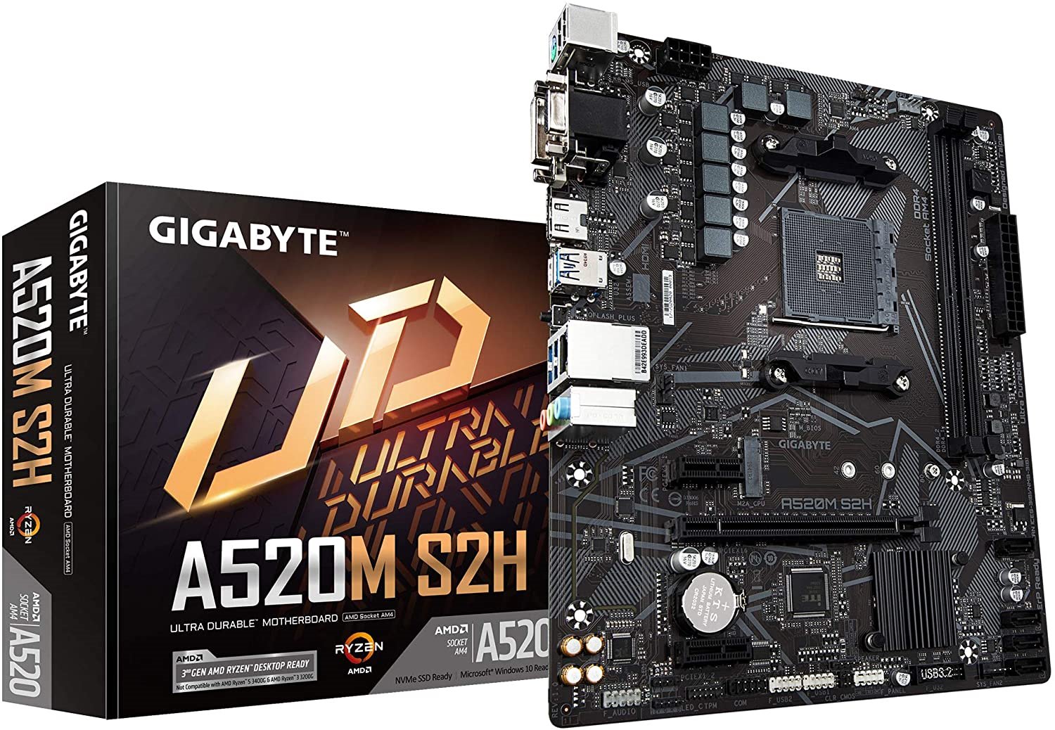 Gigabyte A520m S2H Amd Matx MB 2xDDR4 1xM.2 Pcie 3.0 1xHDMI 1xDVI