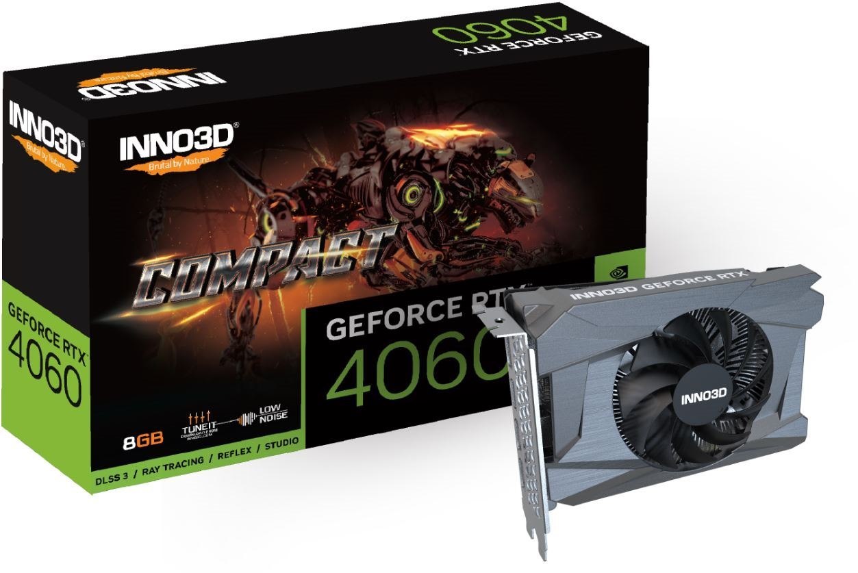 Inno3d nVidia Geforce RTX 4060 Compact 2460MHz / 17Gbps, 8G GDDR6, 3xDP+HDMI, 155X122X39MM